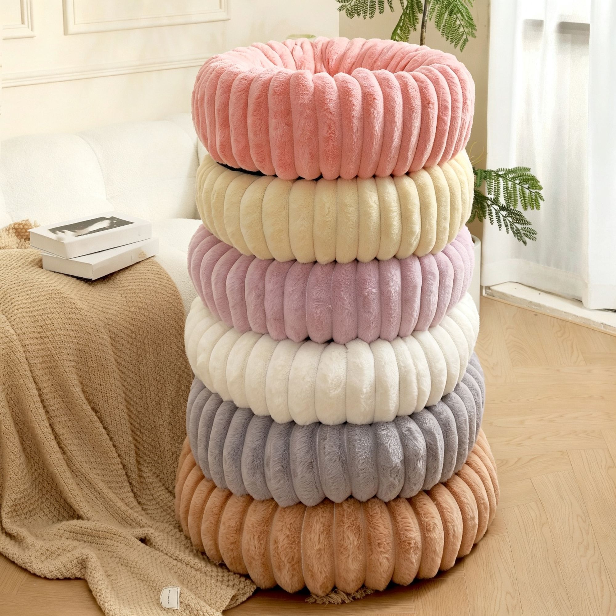 High‑Grade Rabbit Fleece Coffee 80cm Round Pet Bed view 3