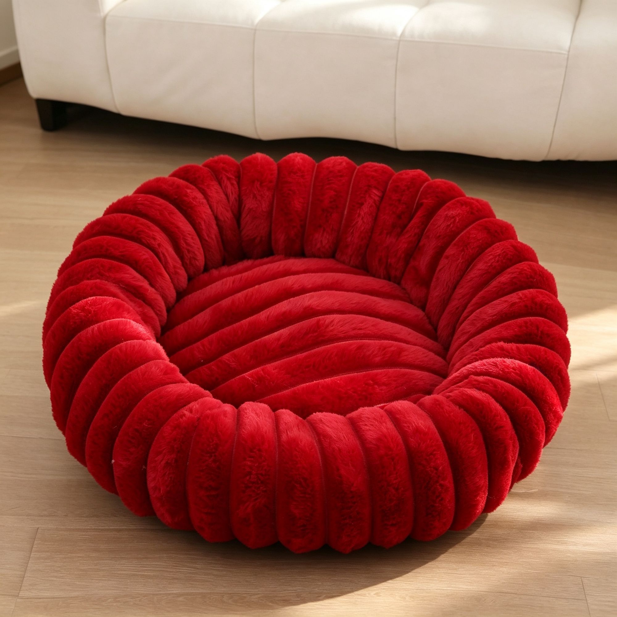 High‑Grade Rabbit Fleece Noble Red 80cm Round Pet Bed — image 1