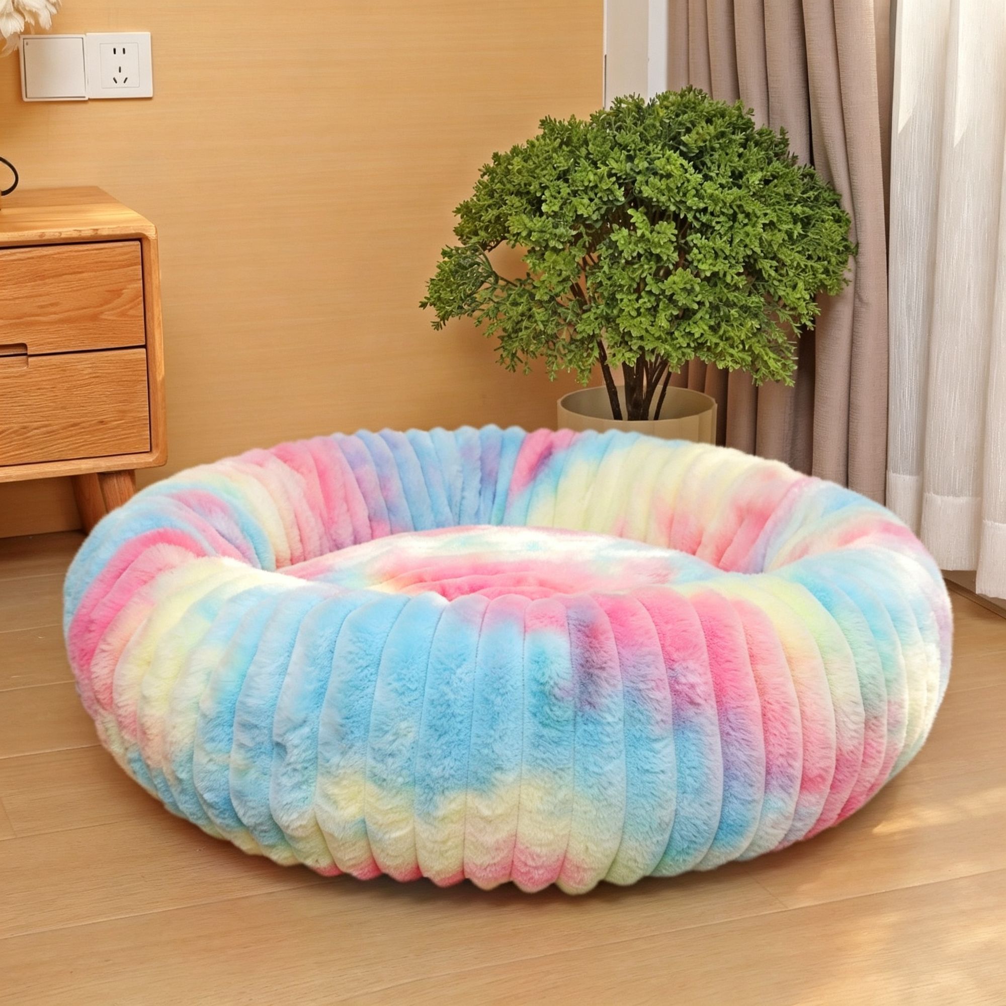 High‑Grade Rabbit Fleece Multicolor 80cm Round Pet Bed — image 1