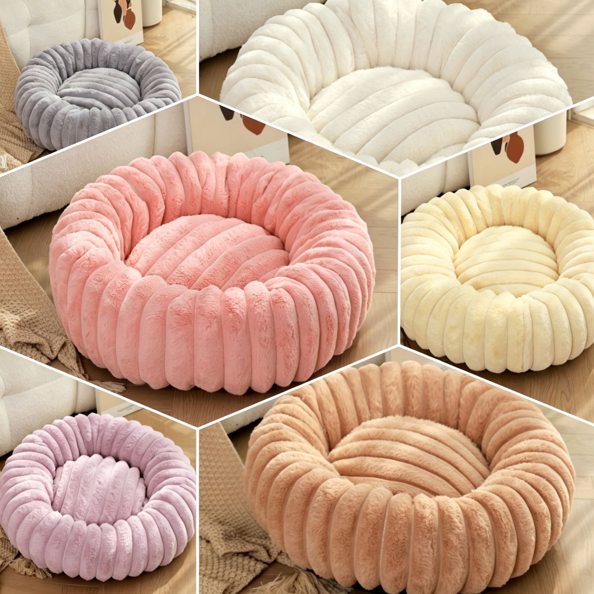 High‑Grade Rabbit Fleece Multicolor 80cm Round Pet Bed view 5