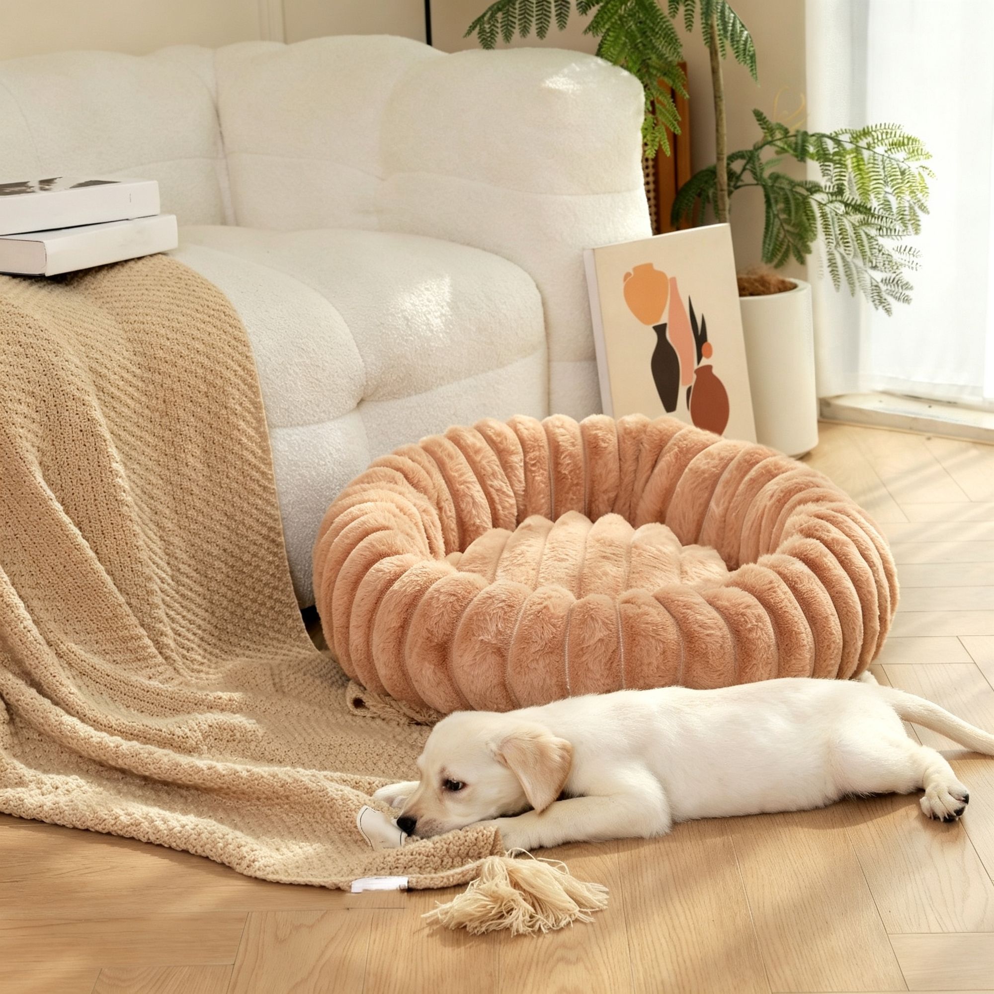 High‑Grade Rabbit Fleece Multicolor 80cm Round Pet Bed view 6