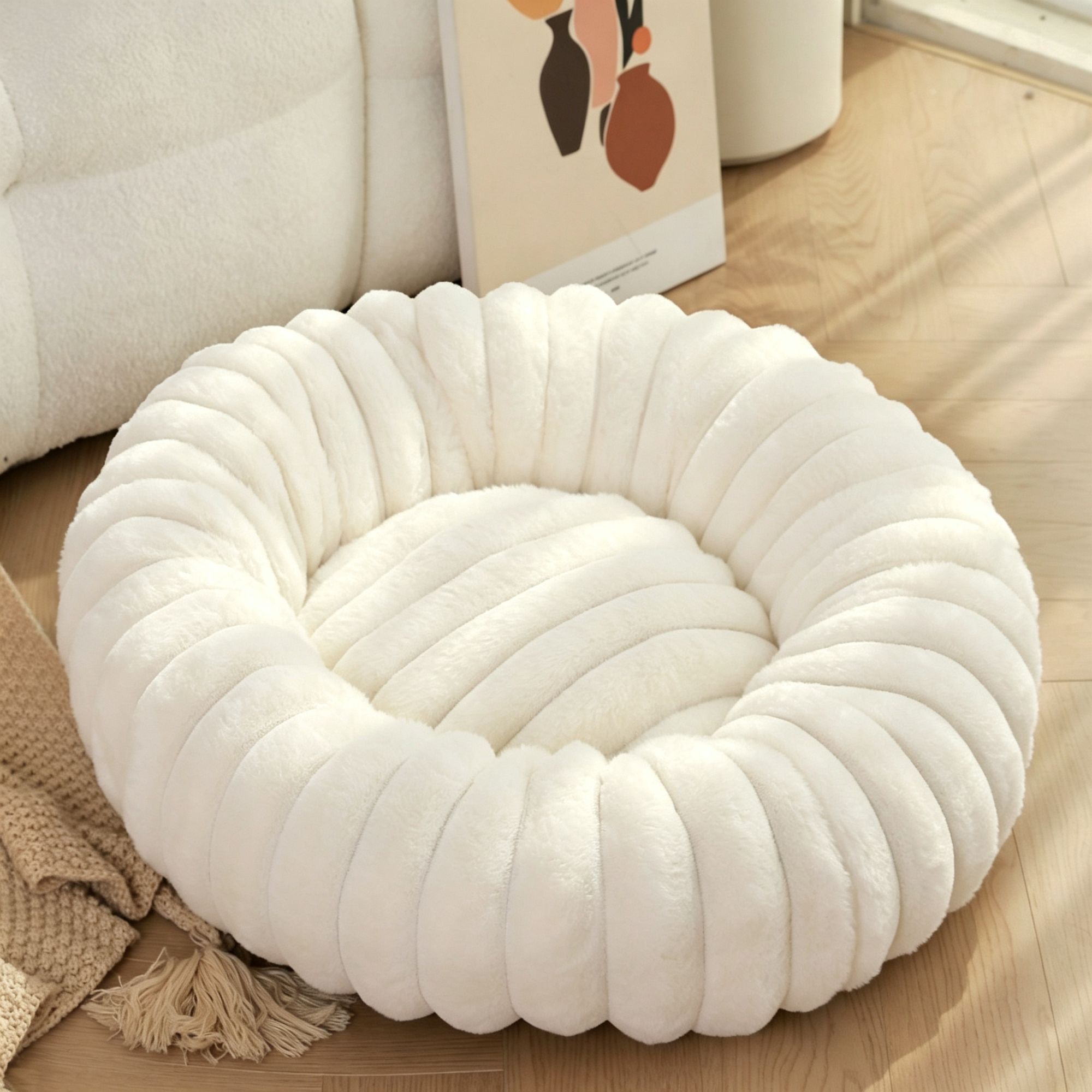 High‑Grade Rabbit Fleece White 50cm Round Pet Bed — image 1