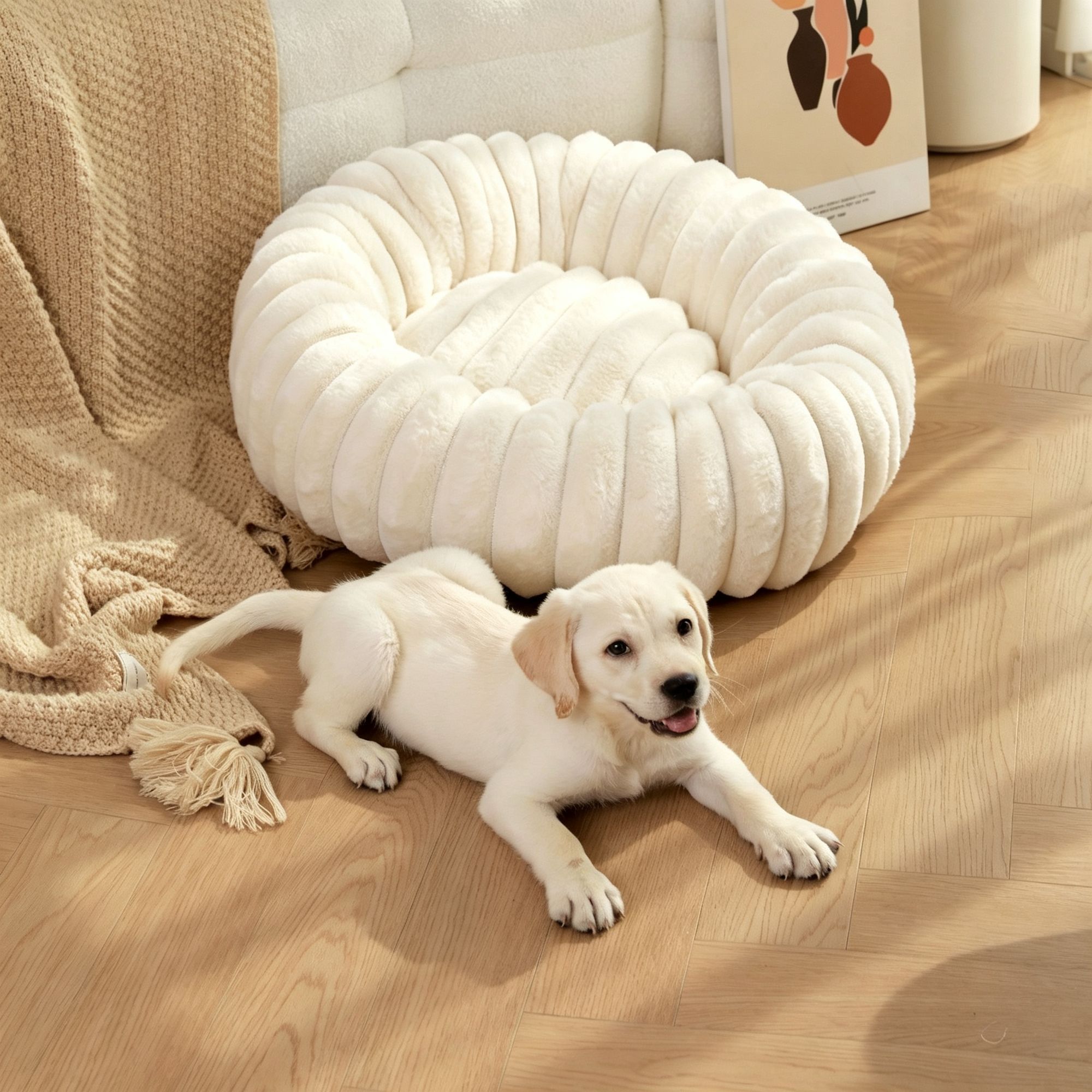 High‑Grade Rabbit Fleece White 50cm Round Pet Bed view 2
