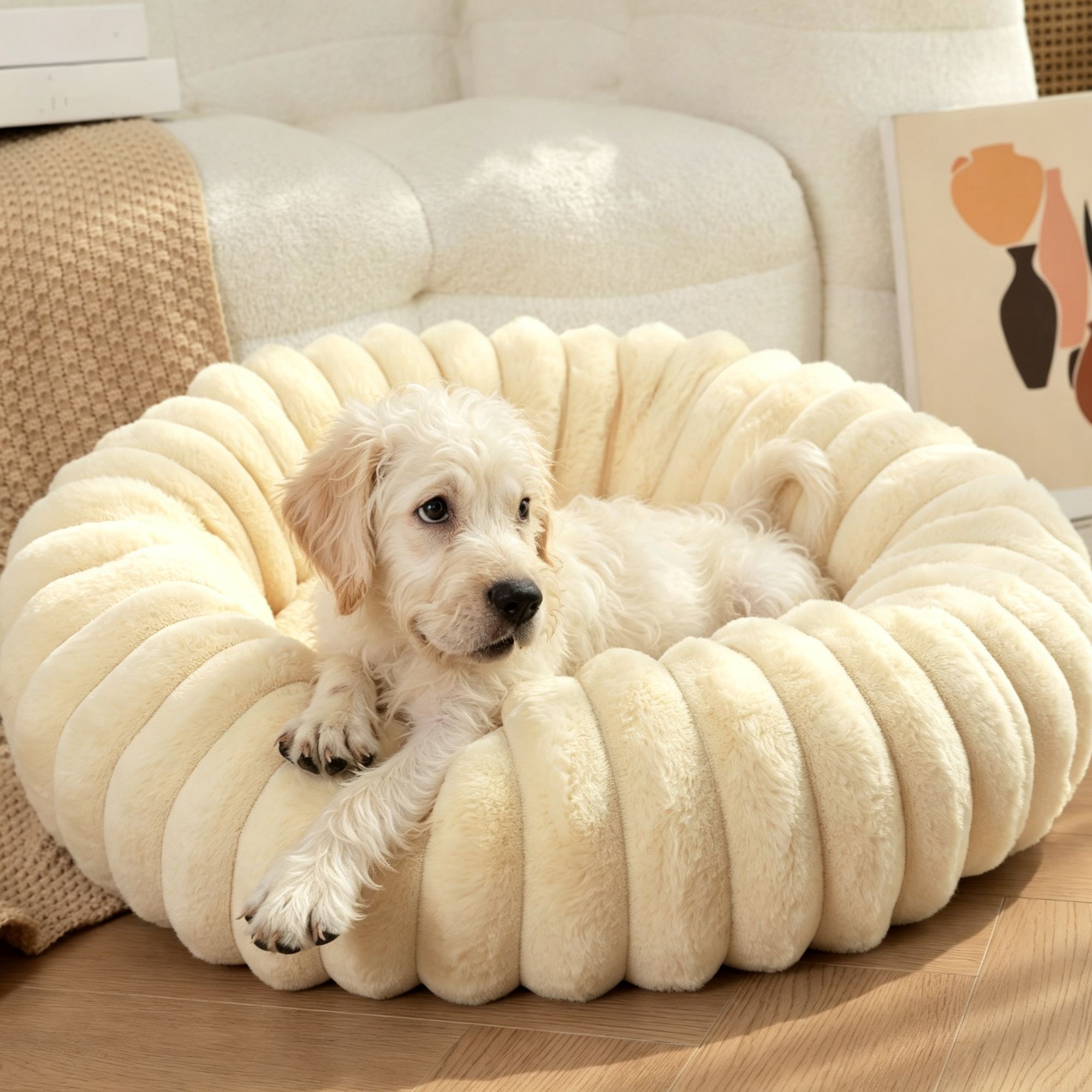 High‑Grade Rabbit Fleece White 50cm Round Pet Bed view 7