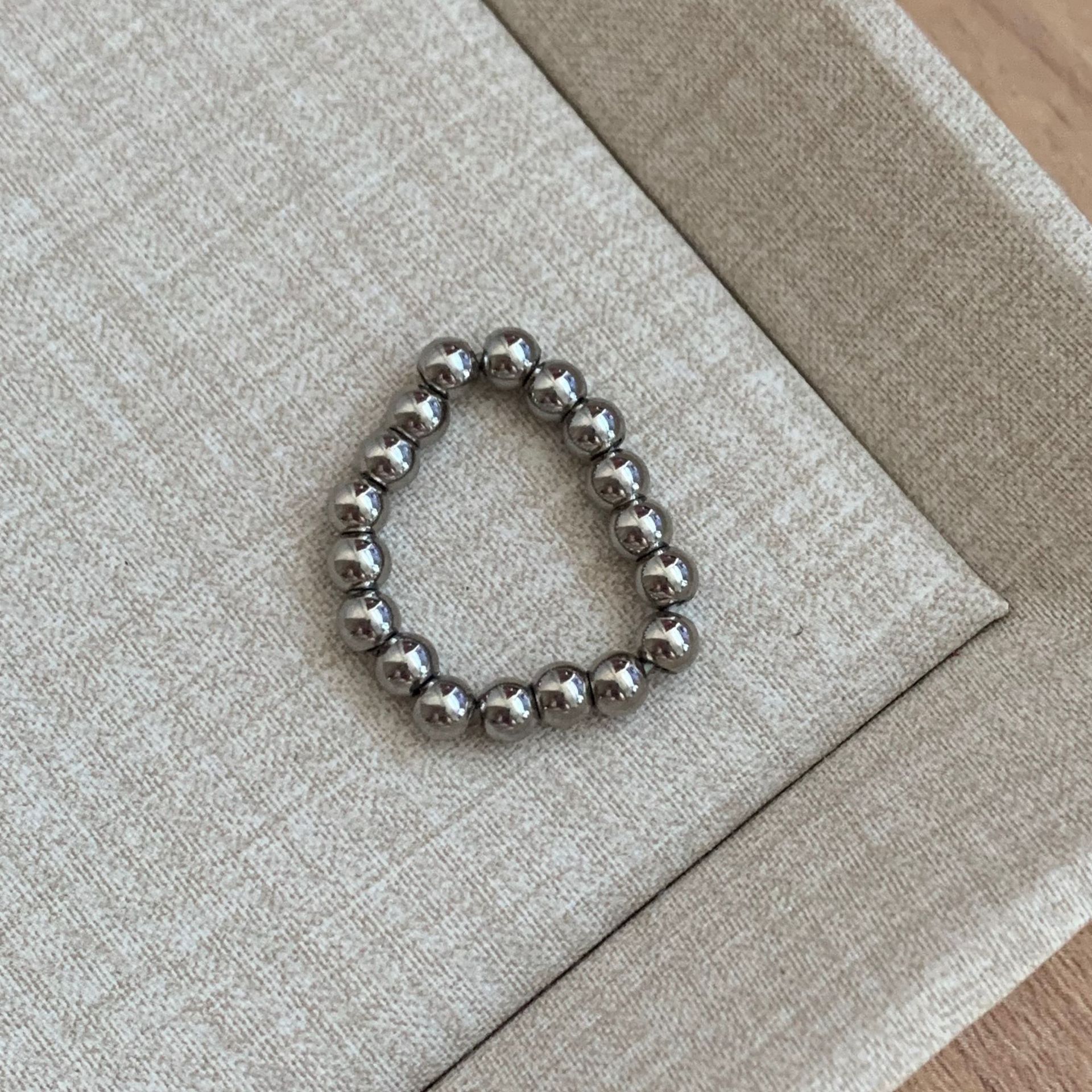 Steel Bead Elastic Zircon Ring