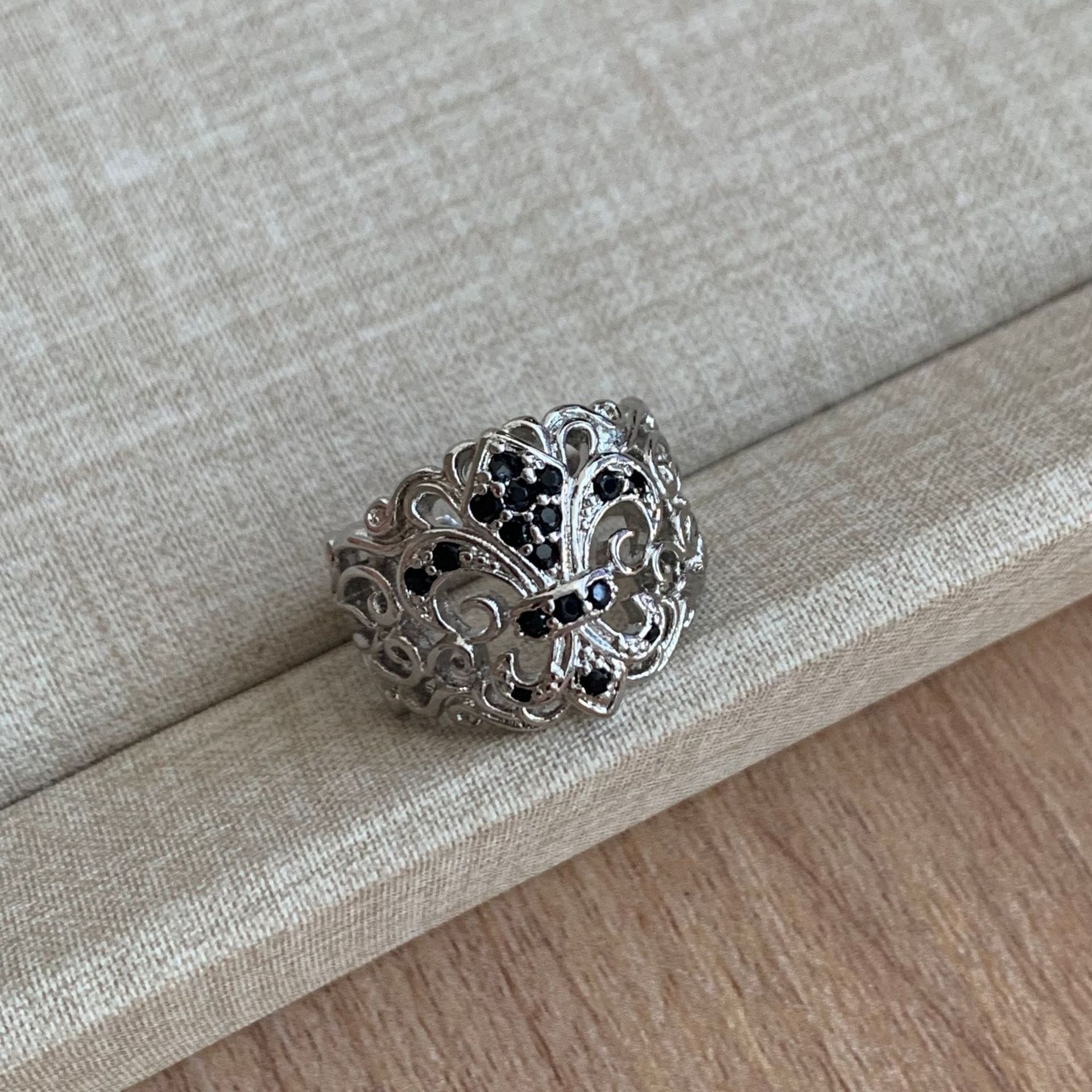 Wide Band Black Zircon Ring