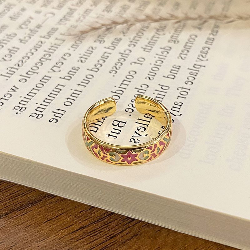 Elegant Enamel Pattern Open Ring