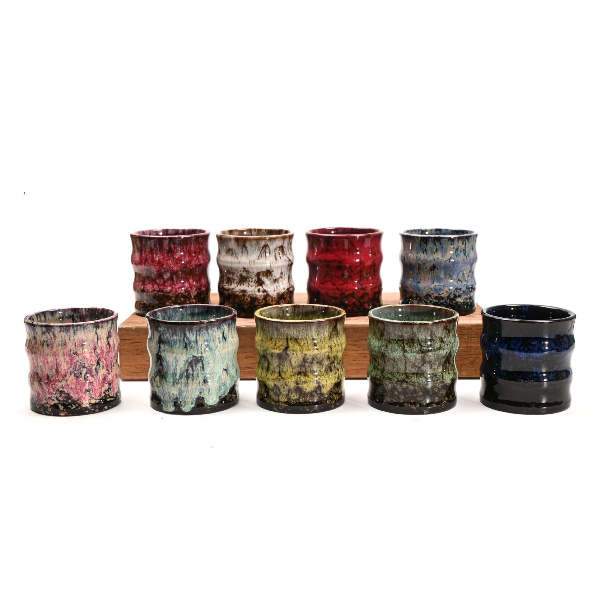 Kiln‑Change Glaze Bamboo‑Jointed Ceramic Cup view 2