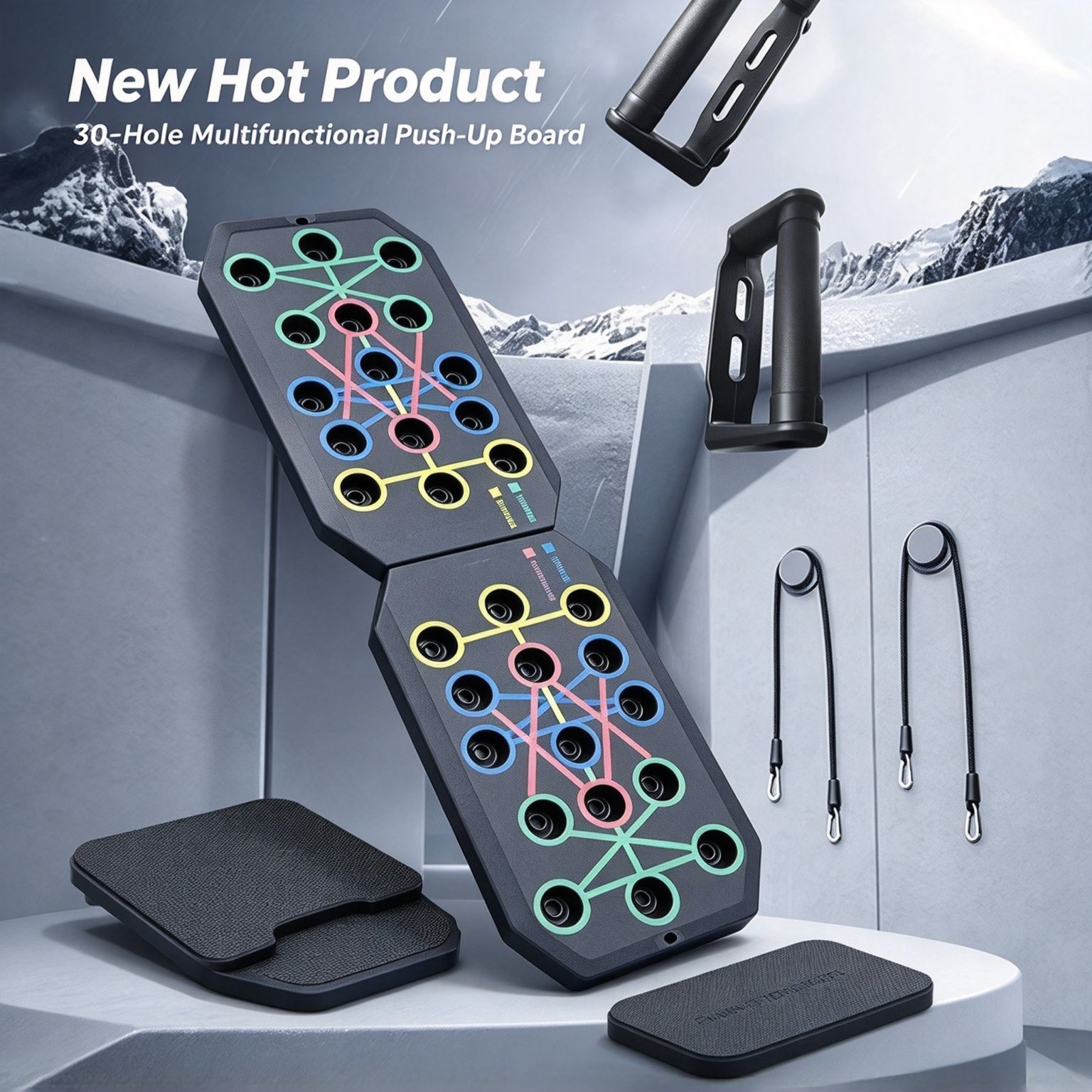 30 Holes Push‑Up Board, Portable Foldable Fitness Equipment for Home Indoor