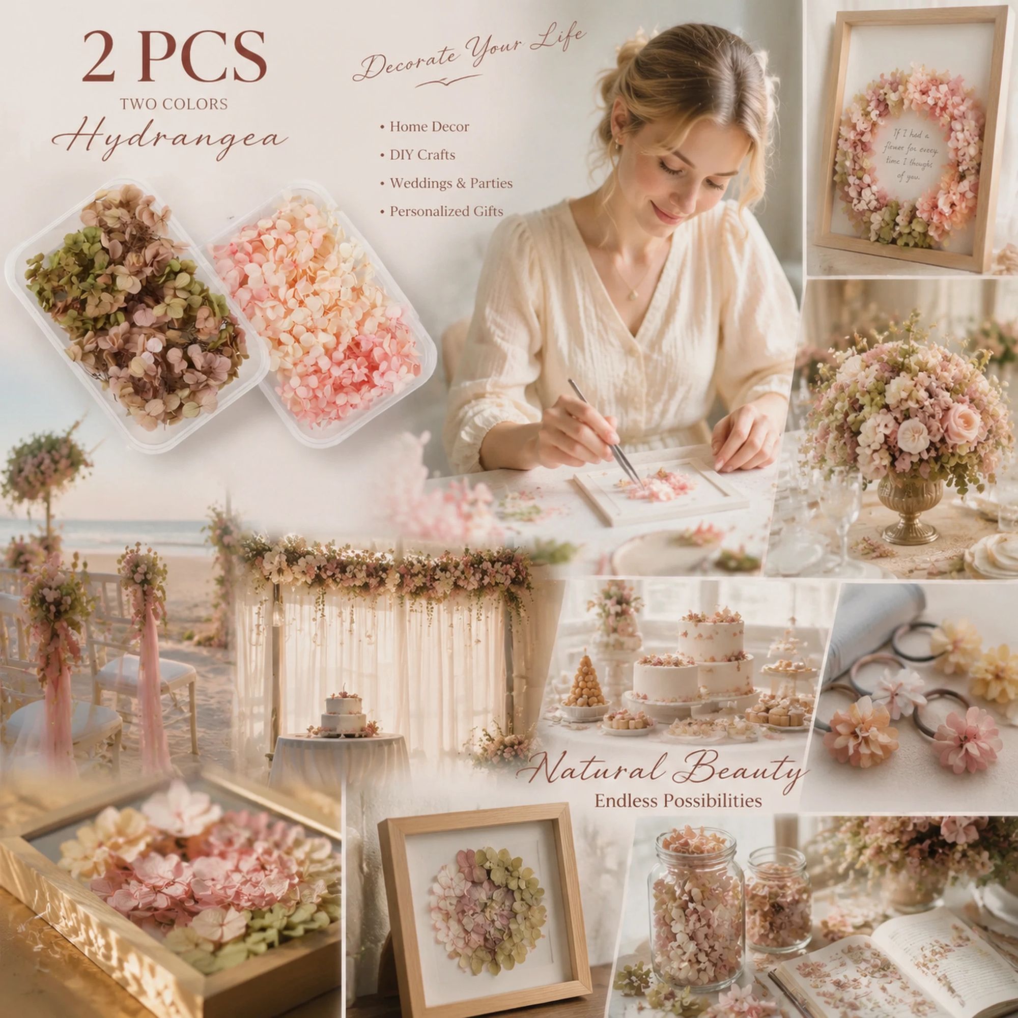 Agate Blue & Champagne Tone Preserved Hydrangea Wedding DIY Accessory Kit 2 Boxes — image 1