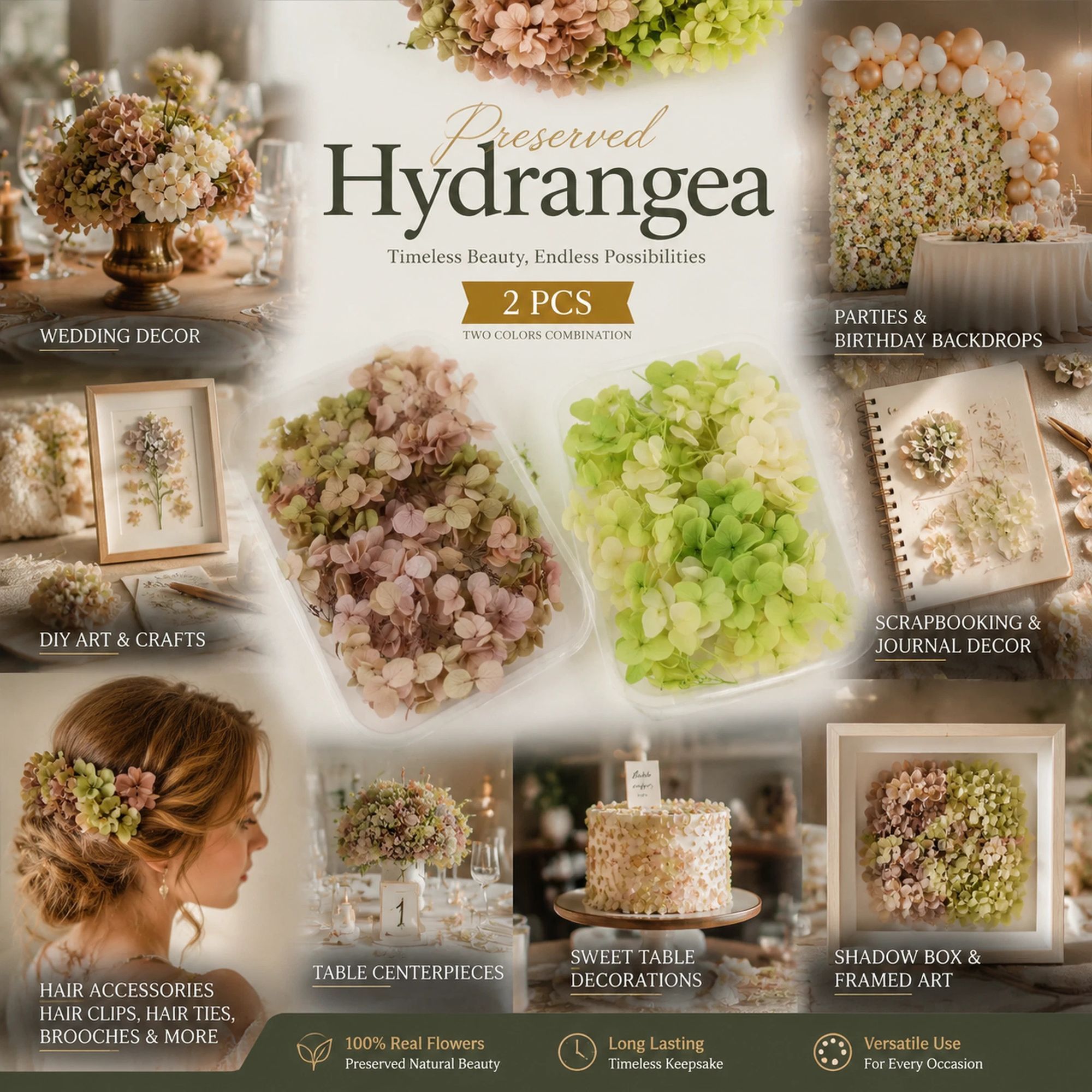 Agate Blue & Pale Green Champagne Gradient Preserved Hydrangea Bouquet Supply — image 1