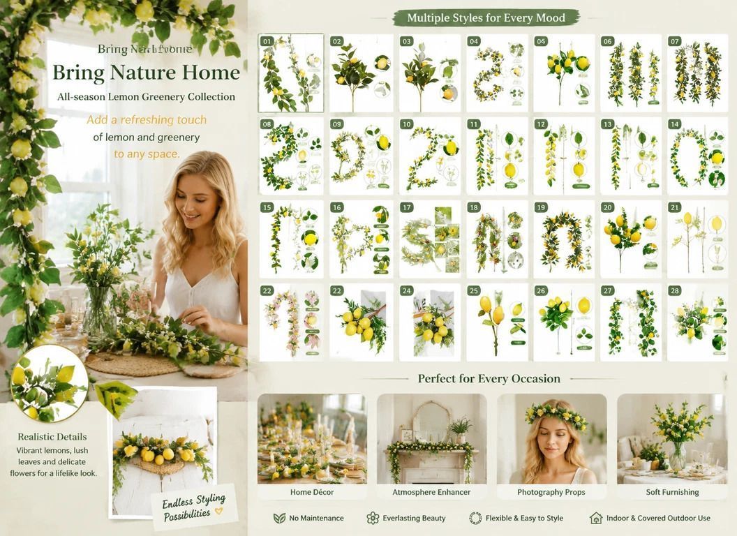 Multipurpose Artificial Lemon Vine Foam Fruit Decorative Greenery view 2