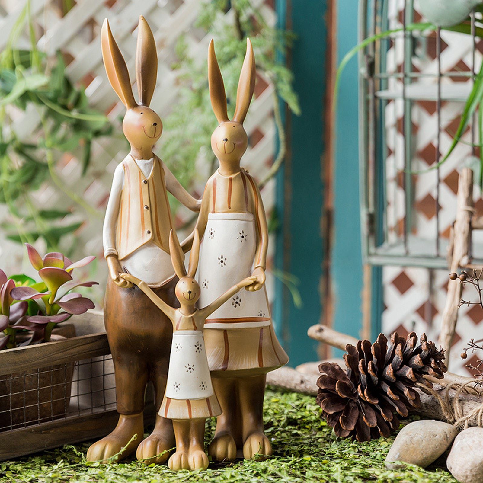 Rabbit Statue Resin Coating Cute Vintage Look Vivid Clear Texture Garden Bunny view 7