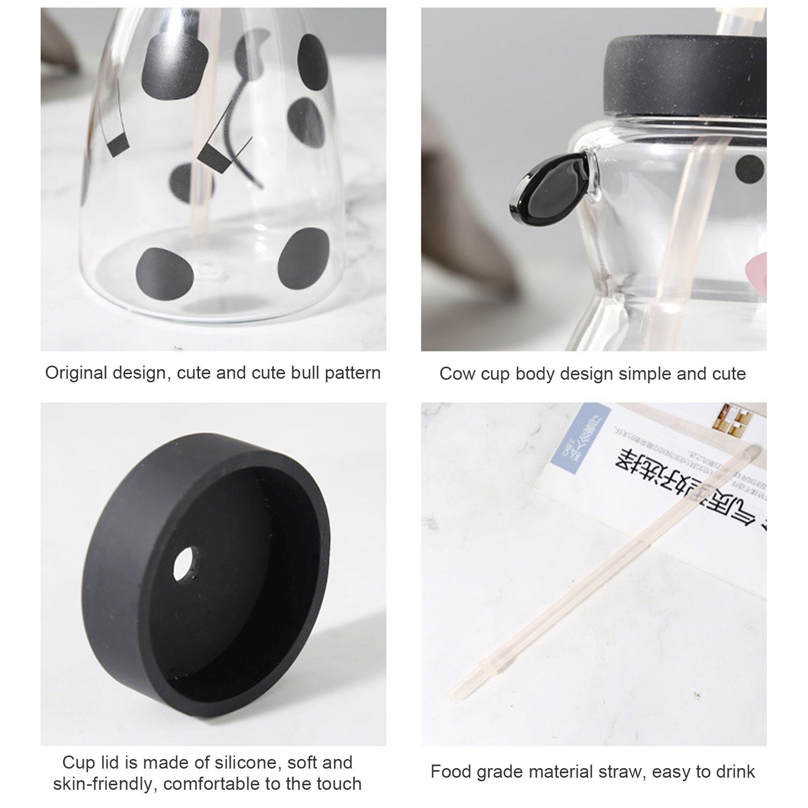 600MLCreative Glass Straw Cup Cow Shape Glass Cup with Straw view 2