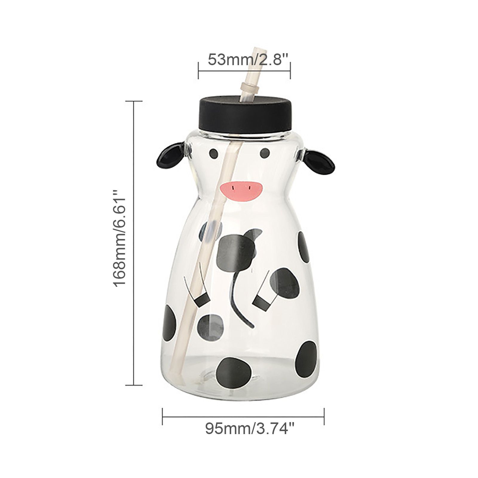 600MLCreative Glass Straw Cup Cow Shape Glass Cup with Straw view 3