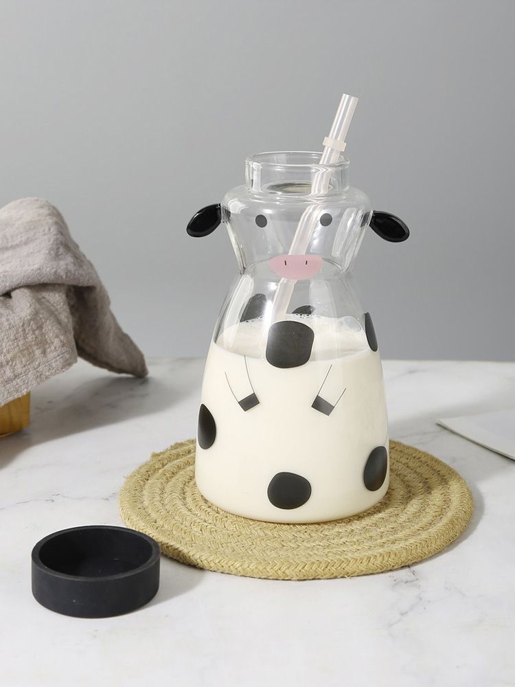 600MLCreative Glass Straw Cup Cow Shape Glass Cup with Straw view 9