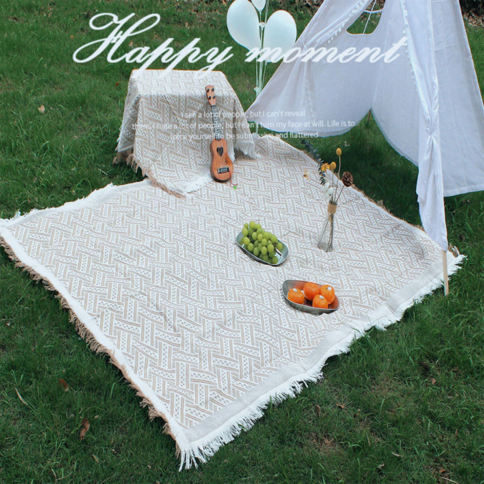 Outdoor Picnic Blanket with Fringe Cotton Soft Comfortable Simple Style for view 10