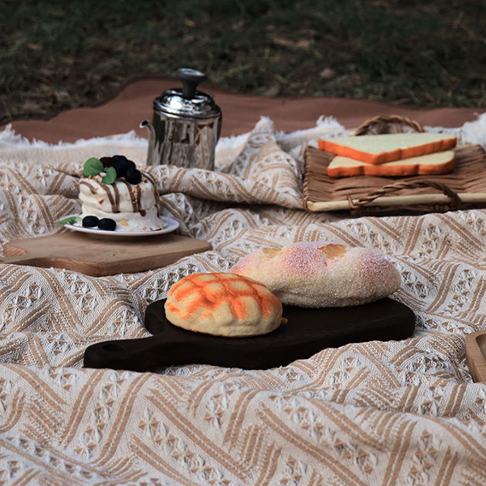 Outdoor Picnic Blanket with Fringe Cotton Soft Comfortable Simple Style for view 13