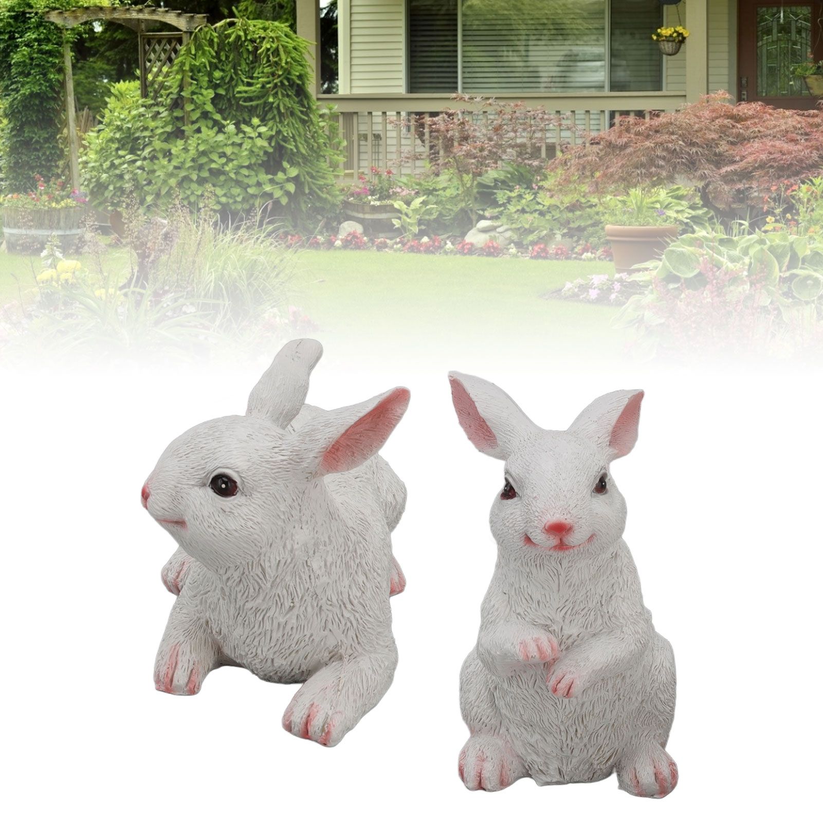 1 Pair Bunny Rabbit Ornaments Decorations Resin Art Craft Animal Model view 11