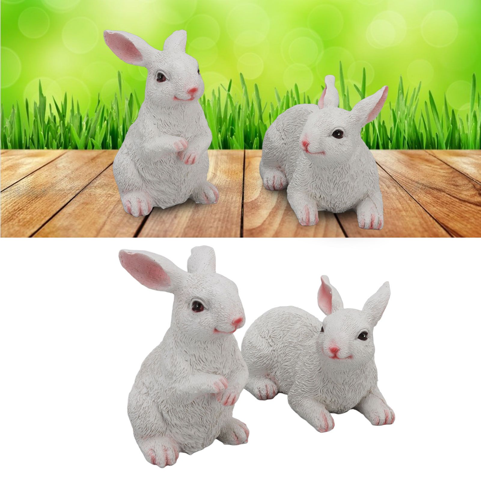 1 Pair Bunny Rabbit Ornaments Decorations Resin Art Craft Animal Model view 12