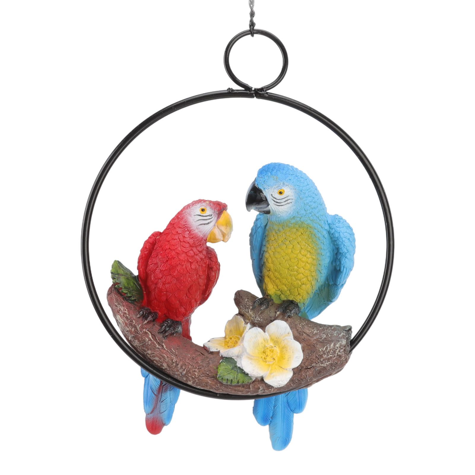 Garden Iron Ring Parrot Pendant Resin Bird Model Crafts Courtyard Balcony view 2