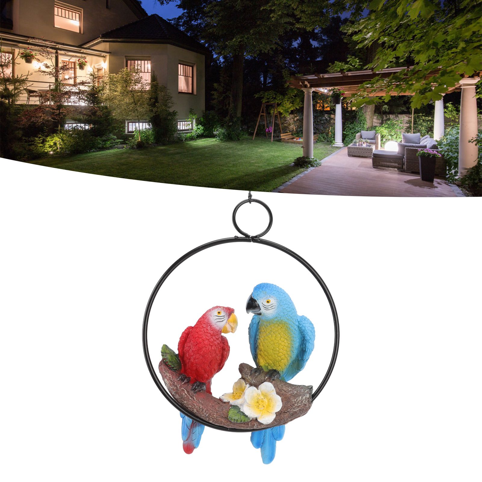 Garden Iron Ring Parrot Pendant Resin Bird Model Crafts Courtyard Balcony view 11