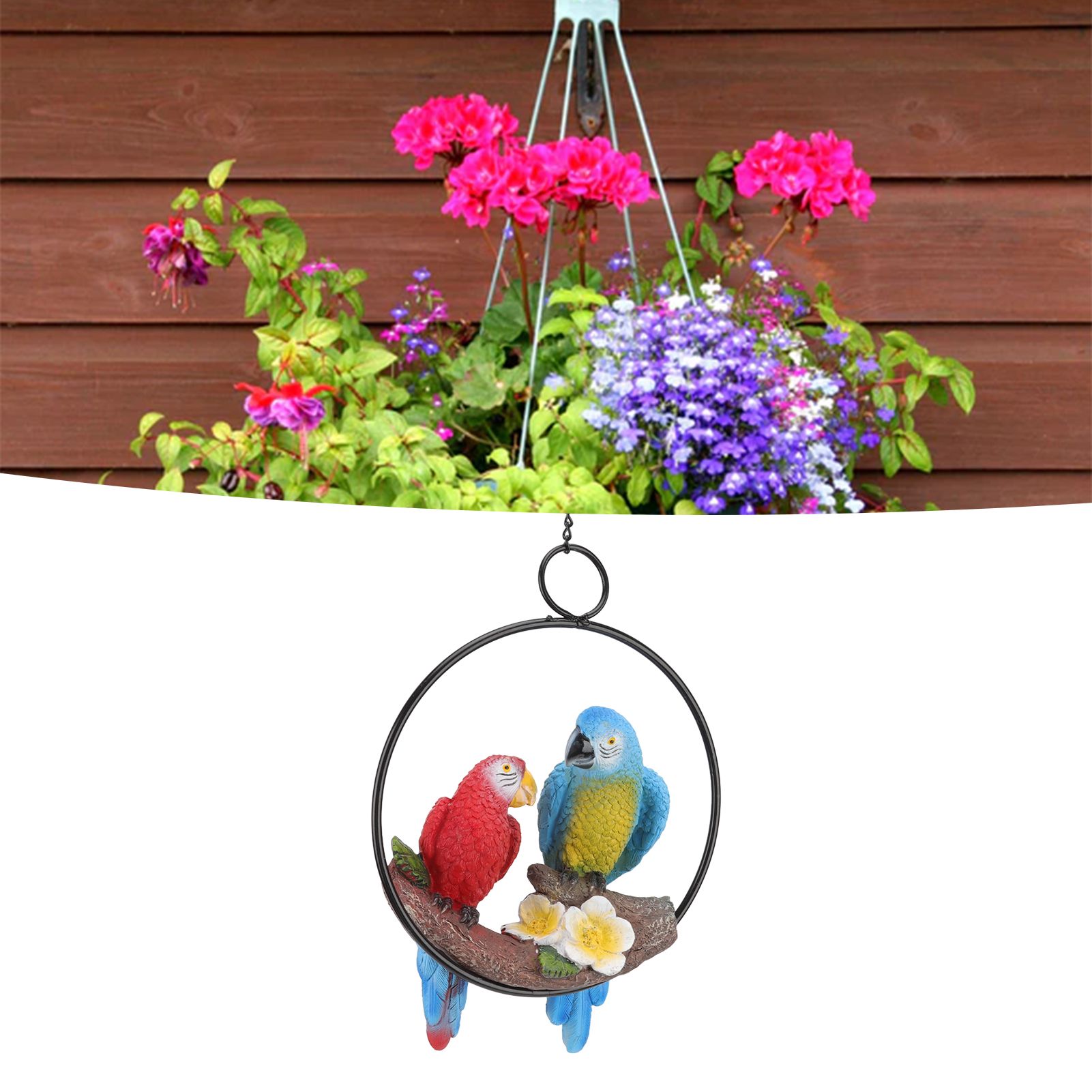 Garden Iron Ring Parrot Pendant Resin Bird Model Crafts Courtyard Balcony view 12