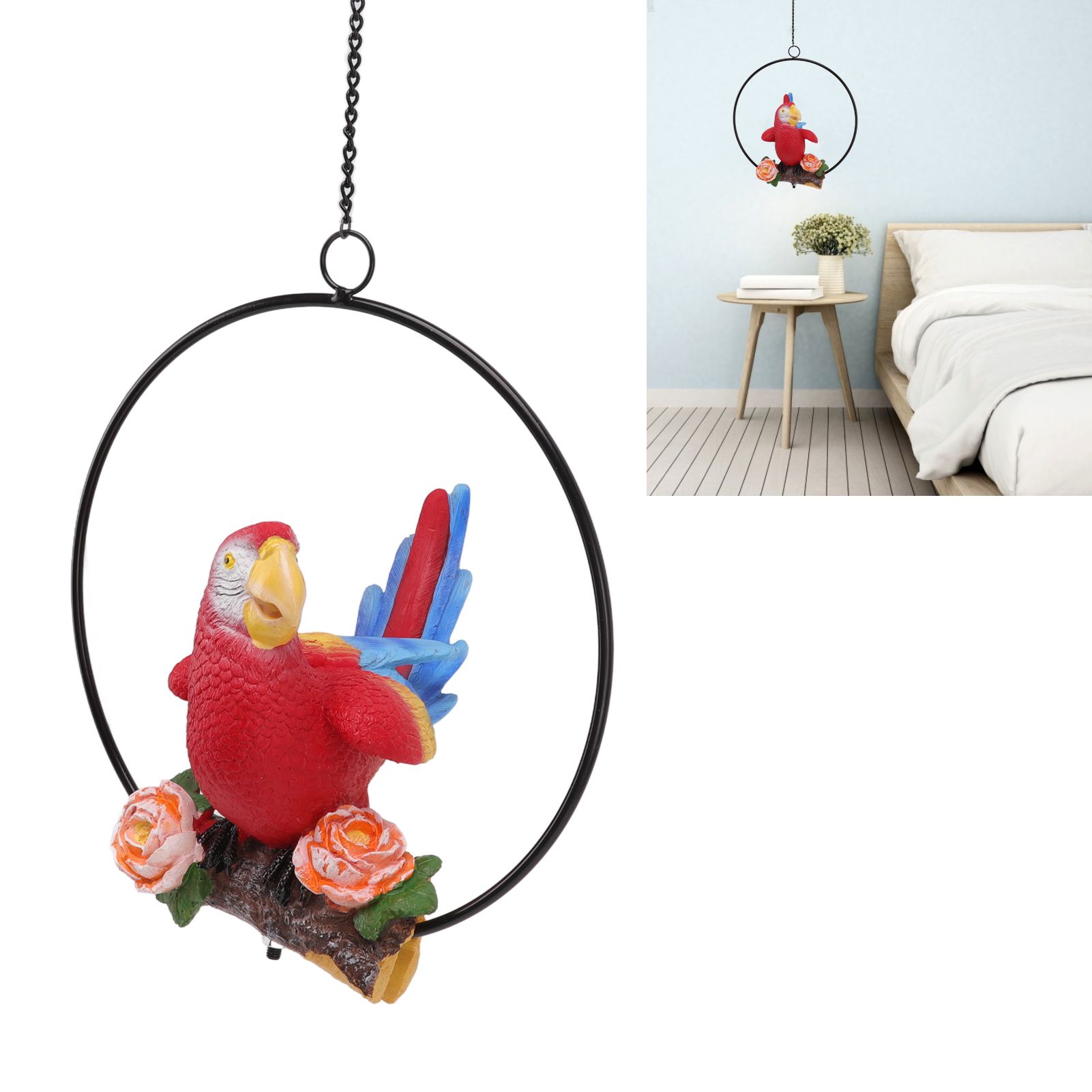 Hanging Iron Ring Parrots Resin Waterproof Exquisite Garden Hanging Parrot view 12
