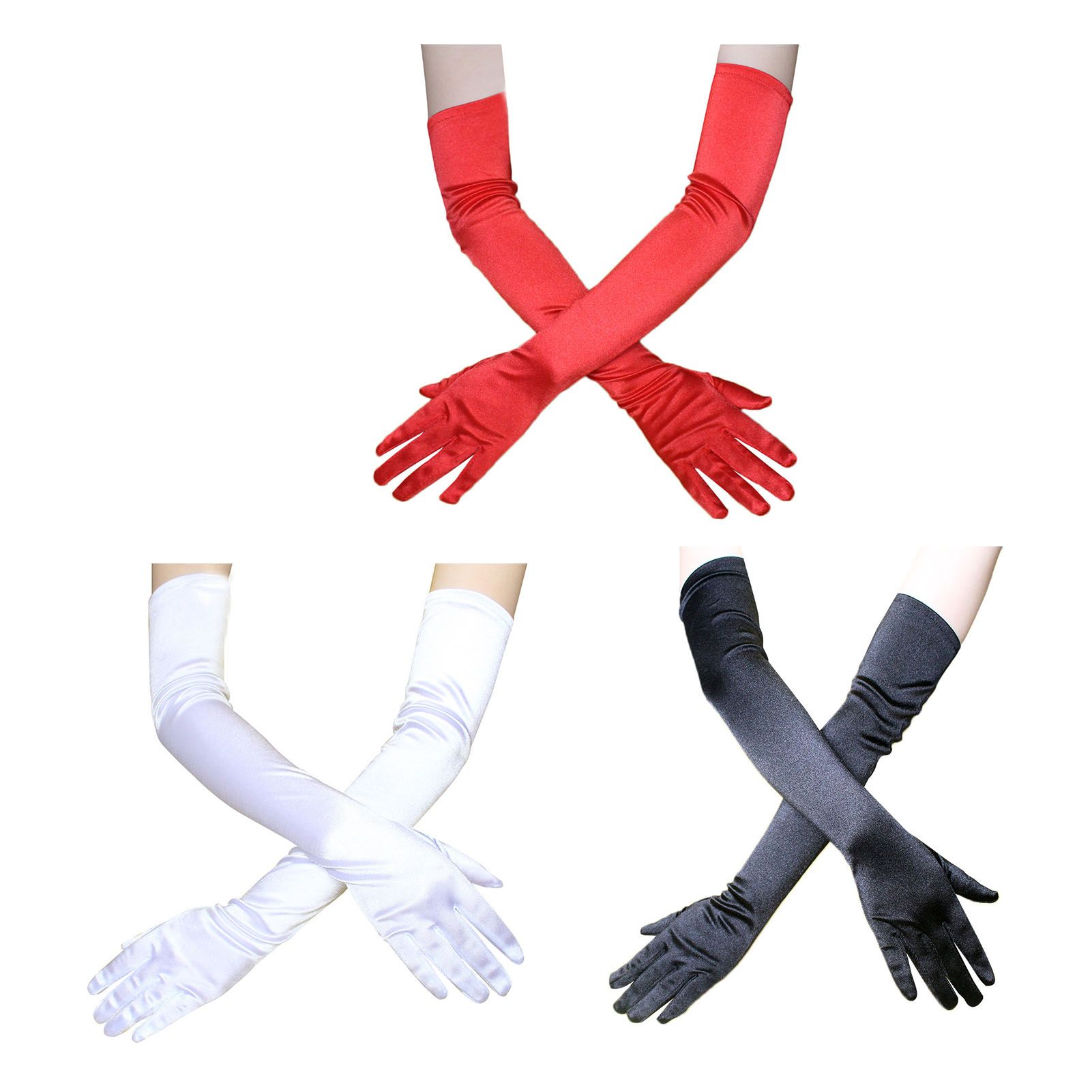 Long Satin Gloves Fashionable Stretch Long Evening Opera Satin Gloves for view 3