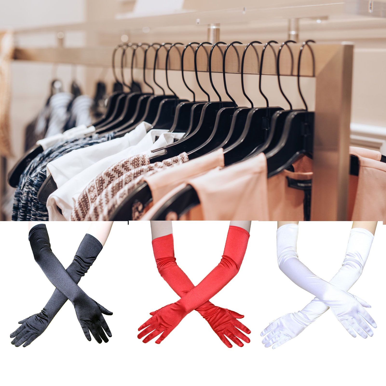 Long Satin Gloves Fashionable Stretch Long Evening Opera Satin Gloves for view 5