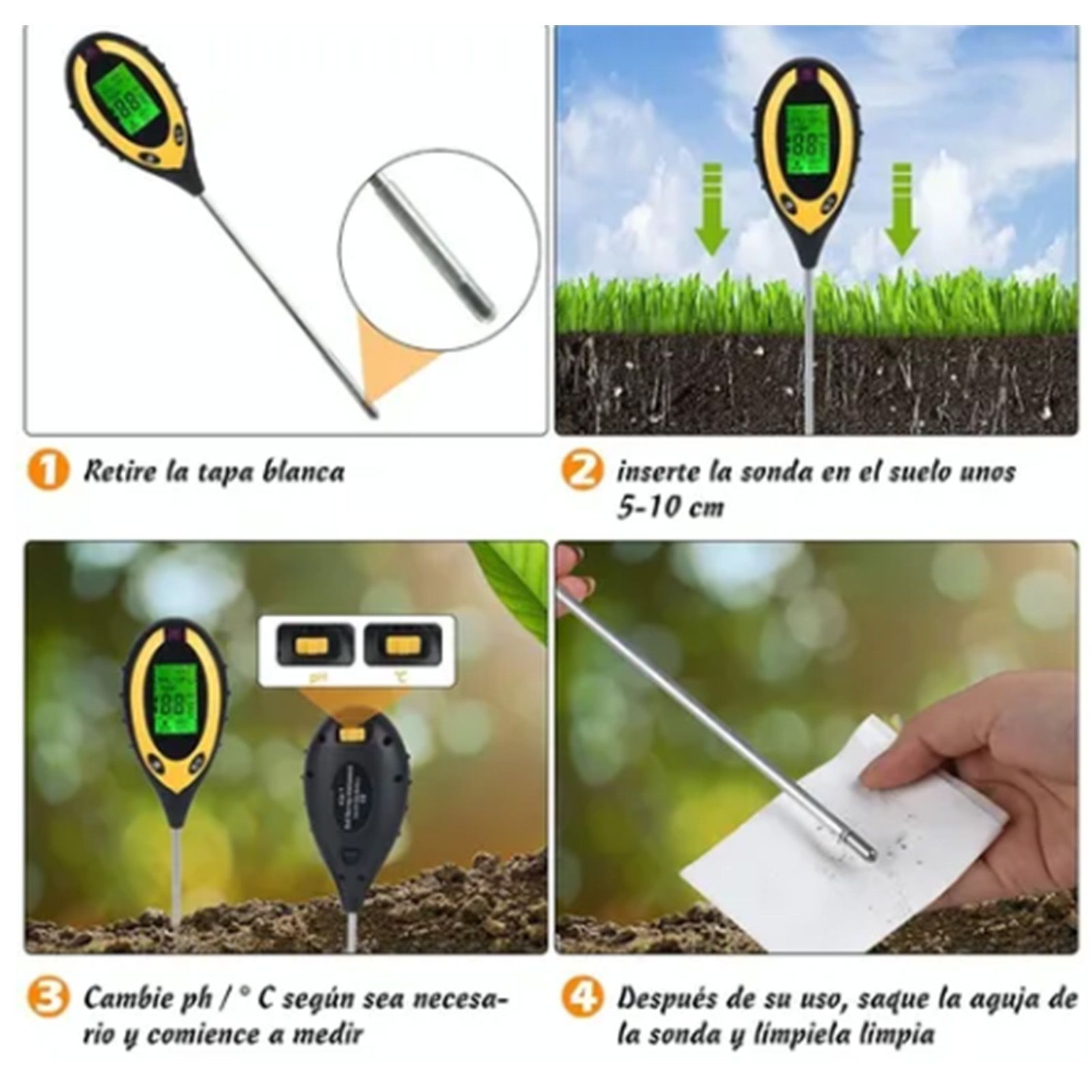 4 In 1 Soil Meter Temperature Sunlight Moisture PH Soil Tester for Family view 9
