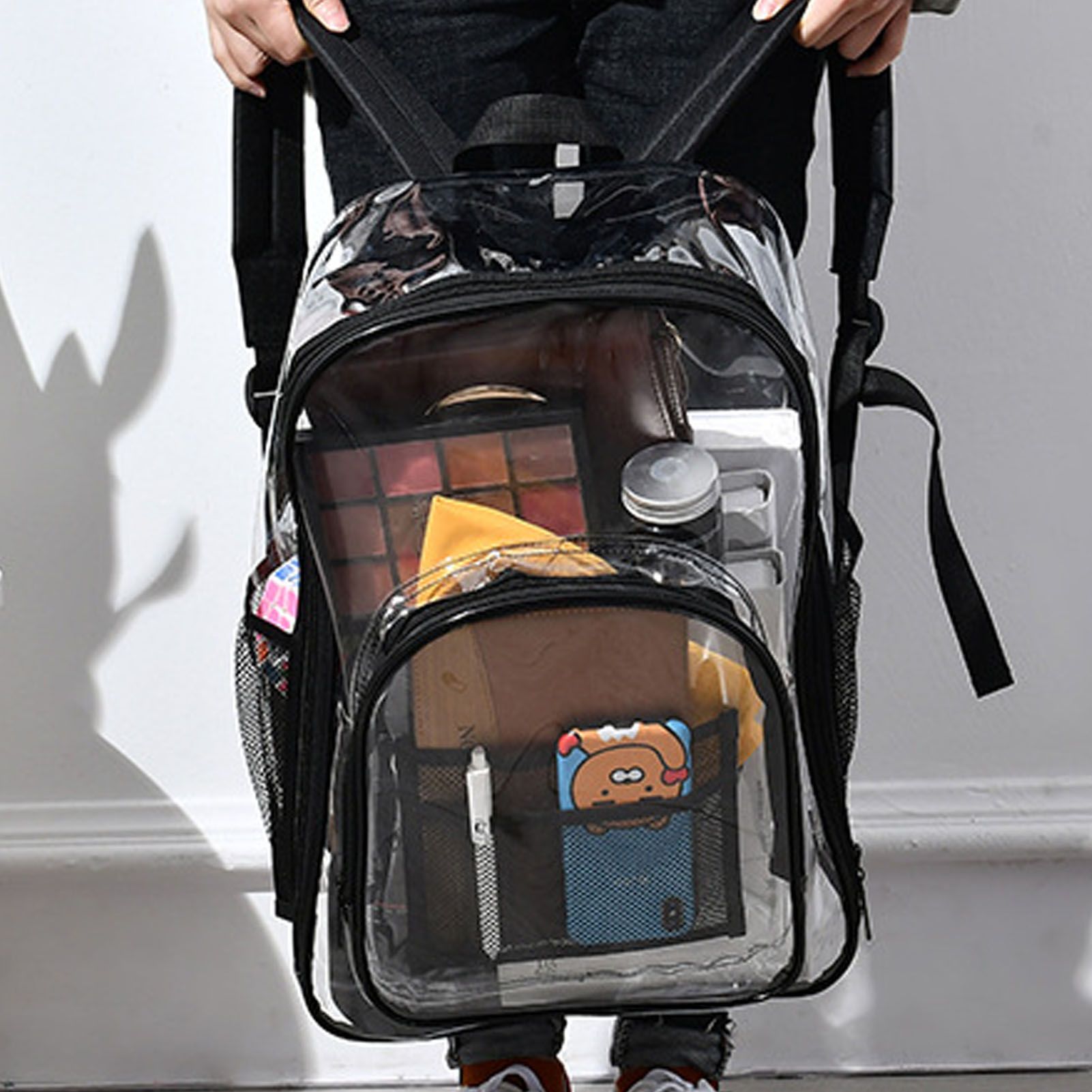 Laptop Backpack School Bags Black Transparent PVC Waterproof Large Capacity view 12