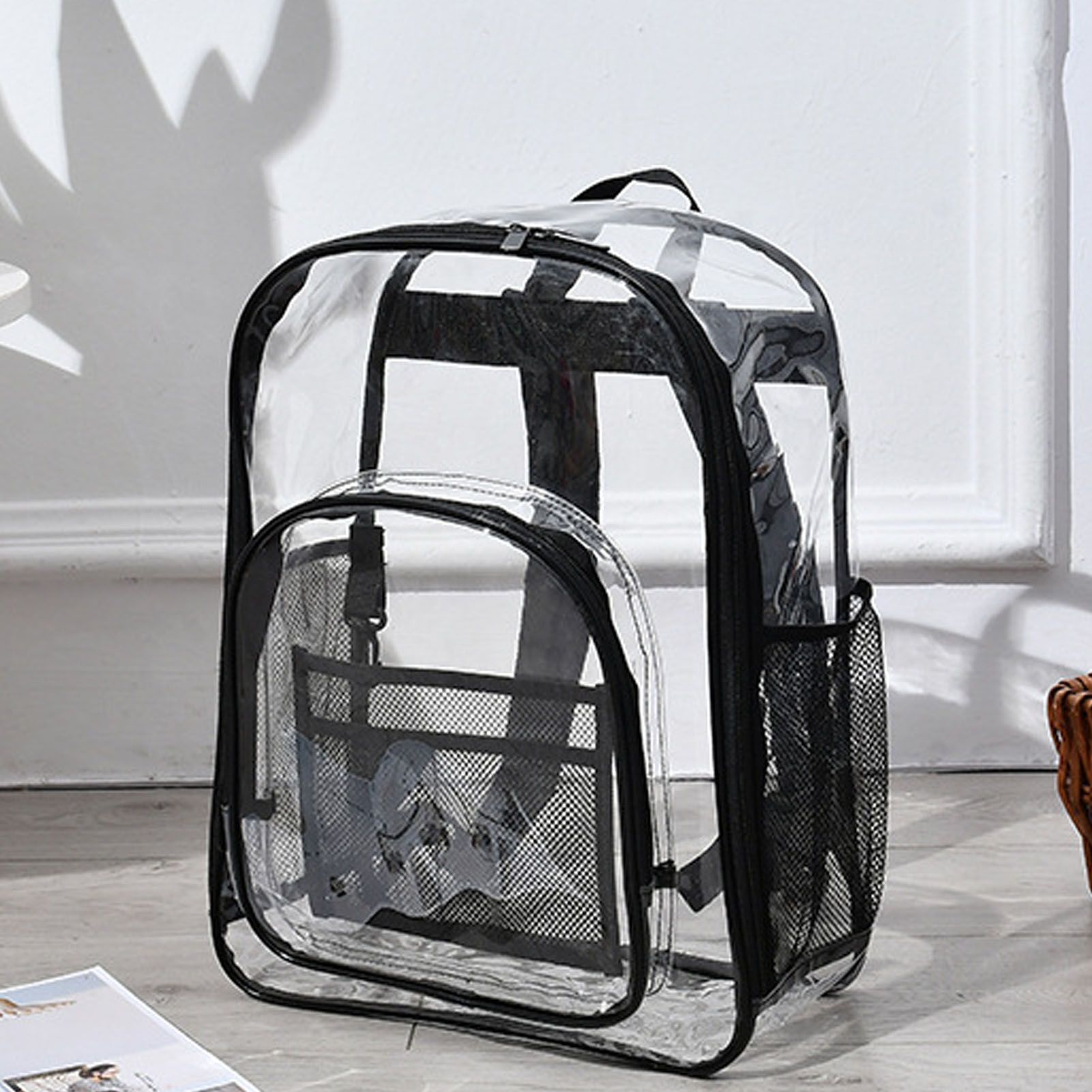 Laptop Backpack School Bags Black Transparent PVC Waterproof Large Capacity view 15