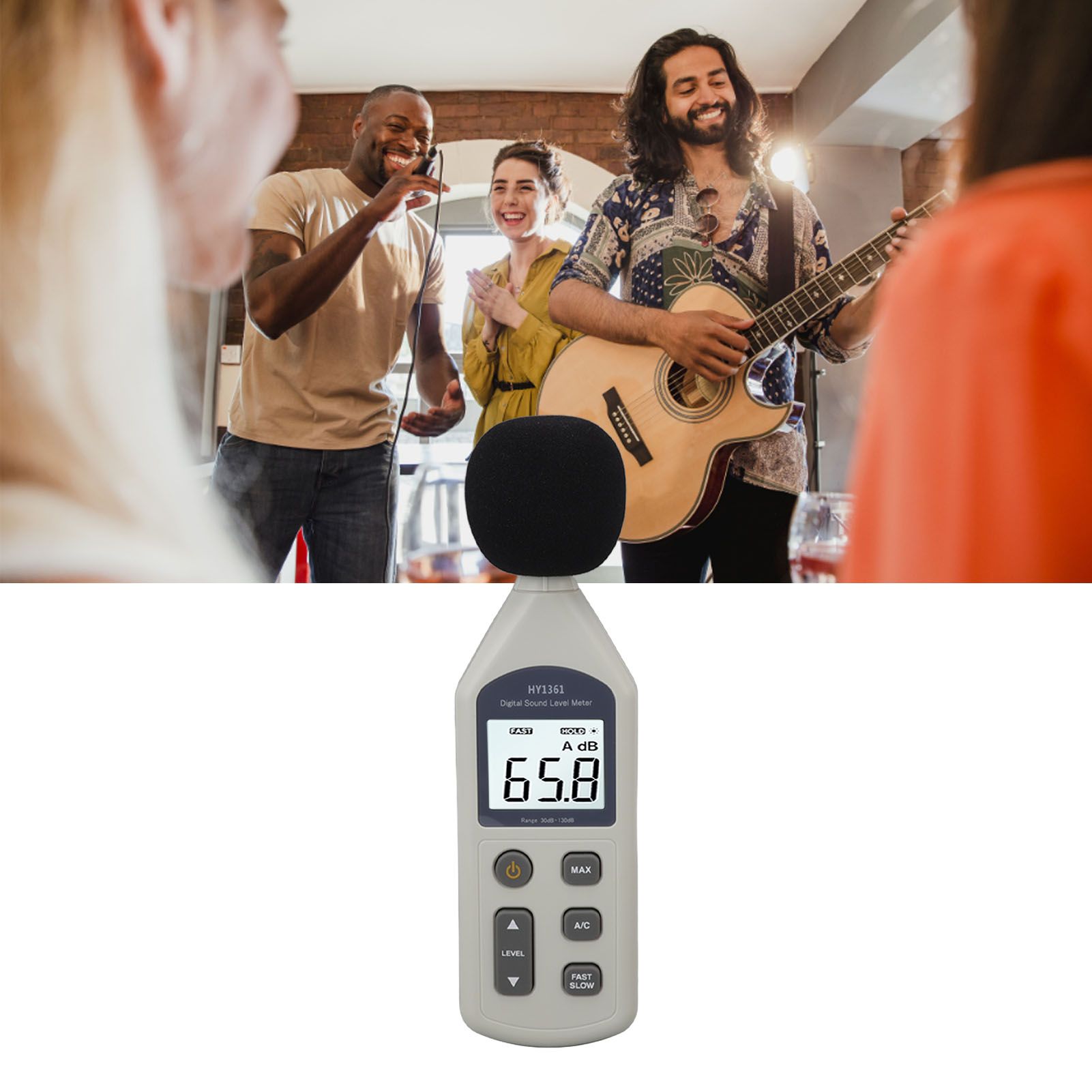 Decibel Meter High Accuracy LCD Screen 30 to 130dBA 5V USB Noise Detector with view 11