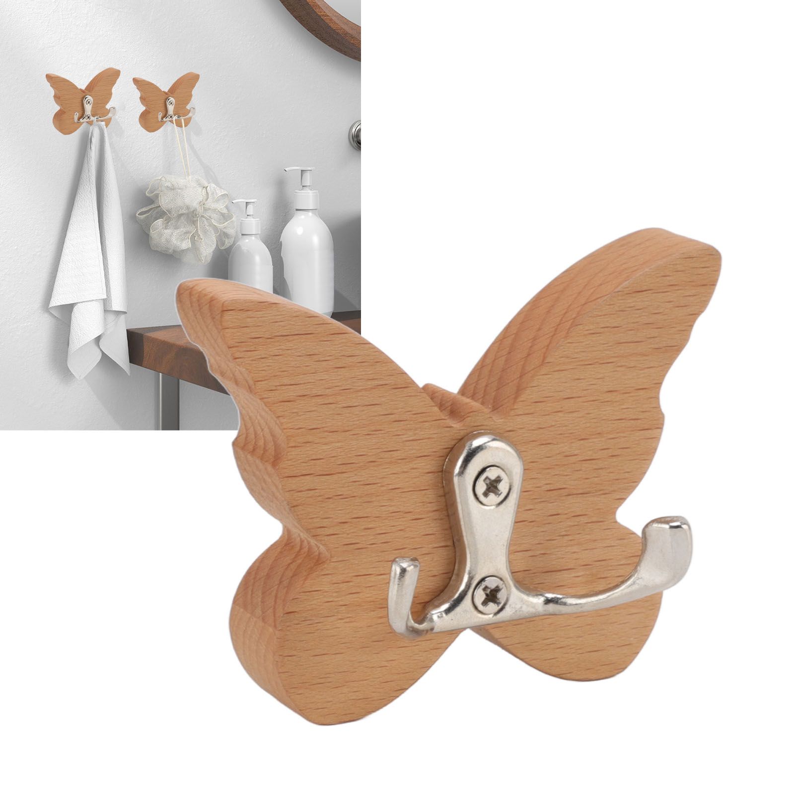 Wooden Butterfly Wall Hook Wood Wall Mounted Hanger for Coat Clothes Hat Towel view 11