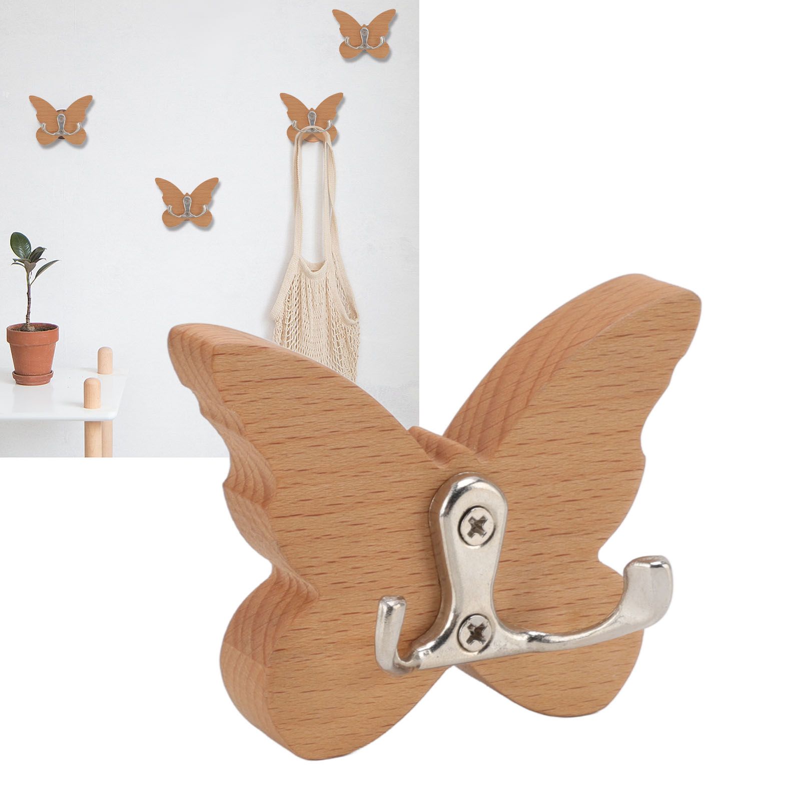 Wooden Butterfly Wall Hook Wood Wall Mounted Hanger for Coat Clothes Hat Towel view 12
