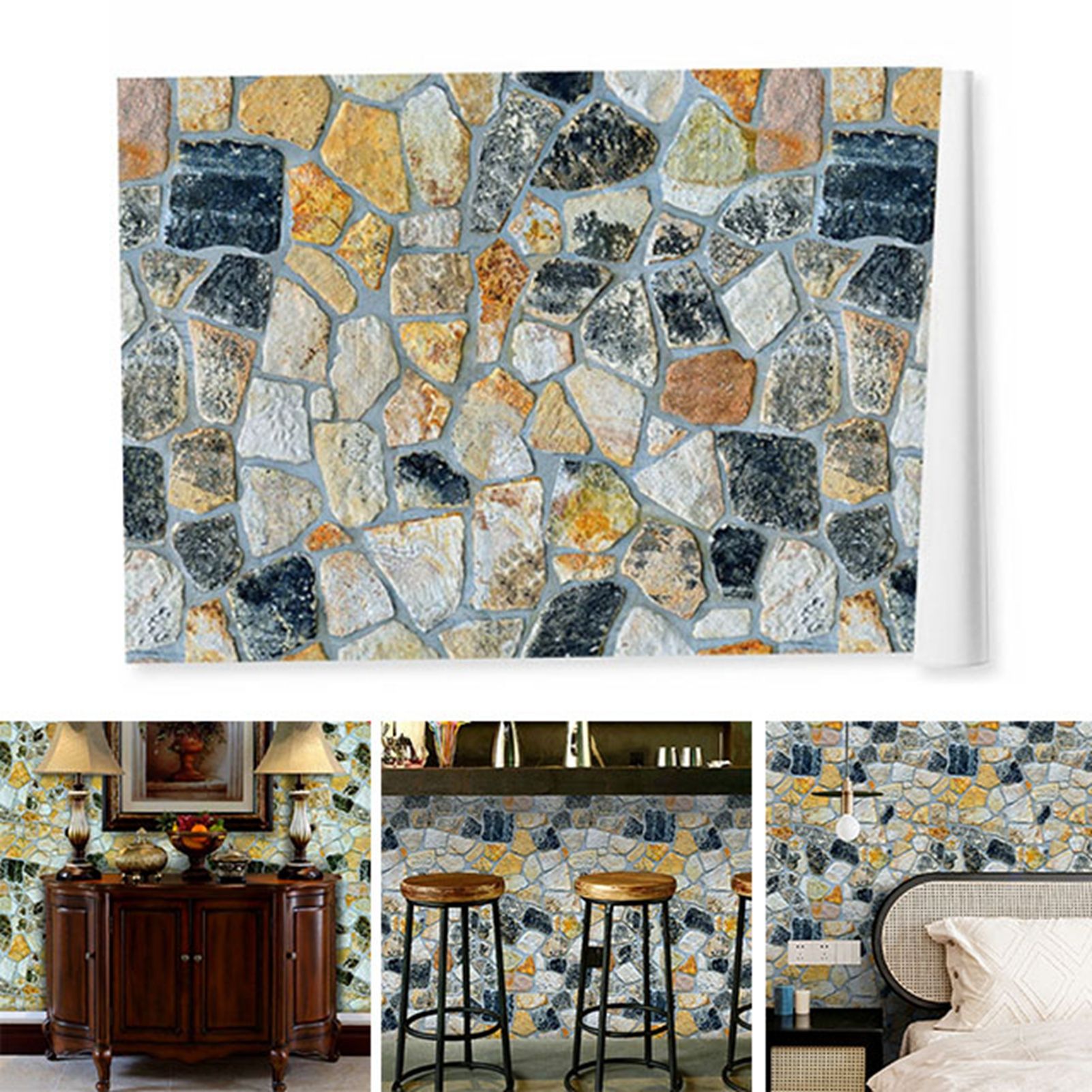 45cmx10m Simulated Stone Wallpaper Home Brick Grain Wall Sticker Colorful Rock view 4