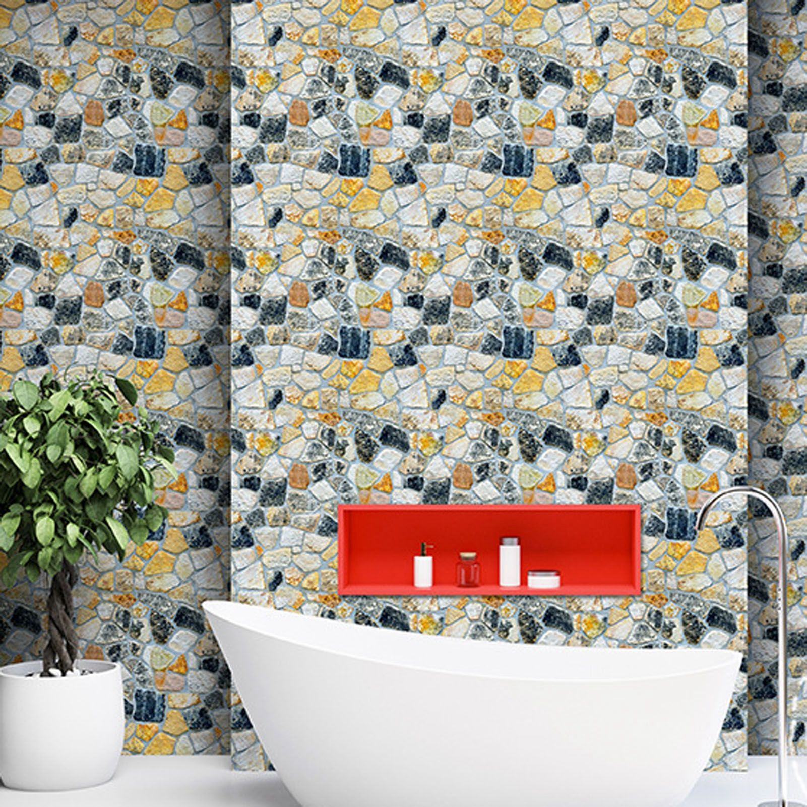 45cmx10m Simulated Stone Wallpaper Home Brick Grain Wall Sticker Colorful Rock view 5