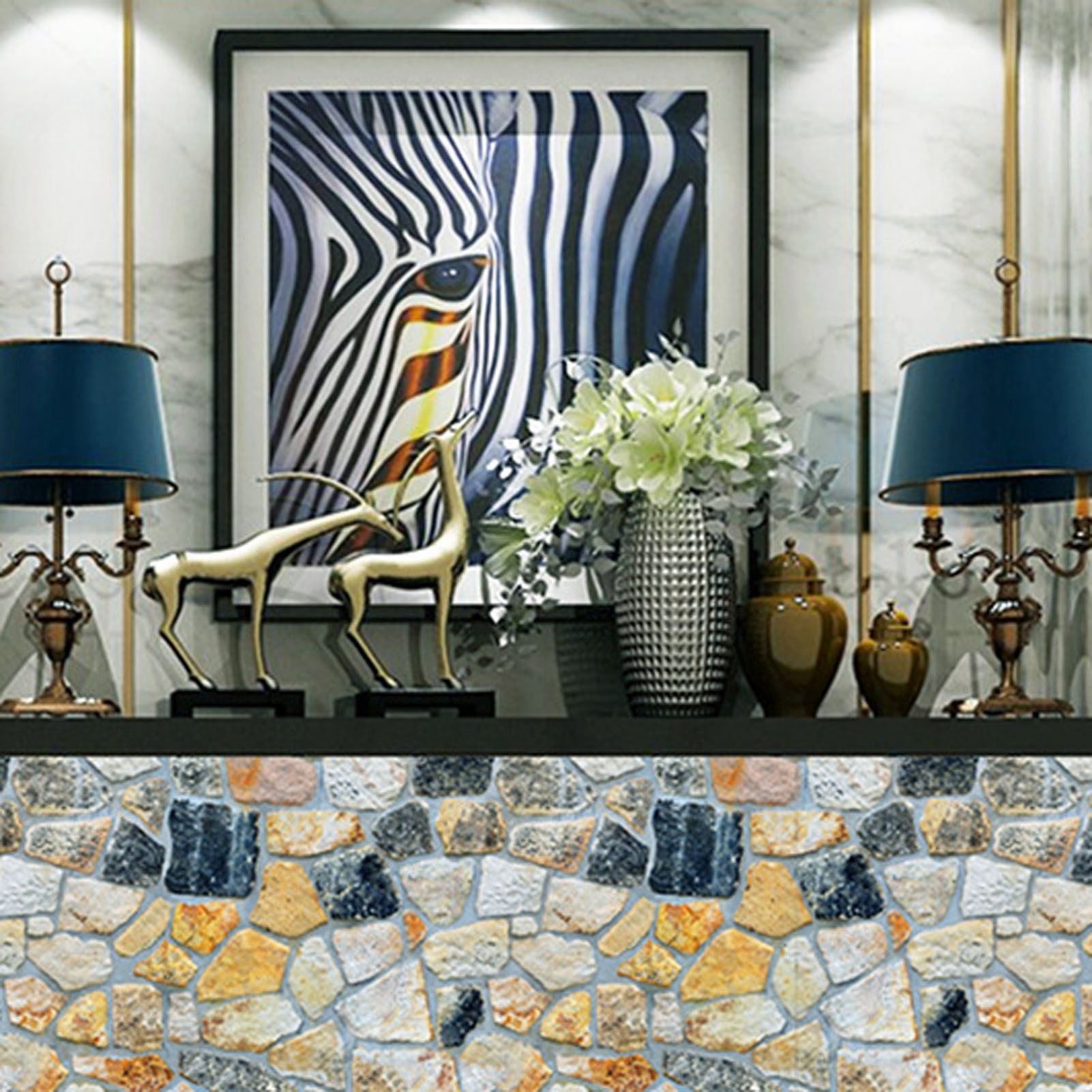 45cmx10m Simulated Stone Wallpaper Home Brick Grain Wall Sticker Colorful Rock view 6