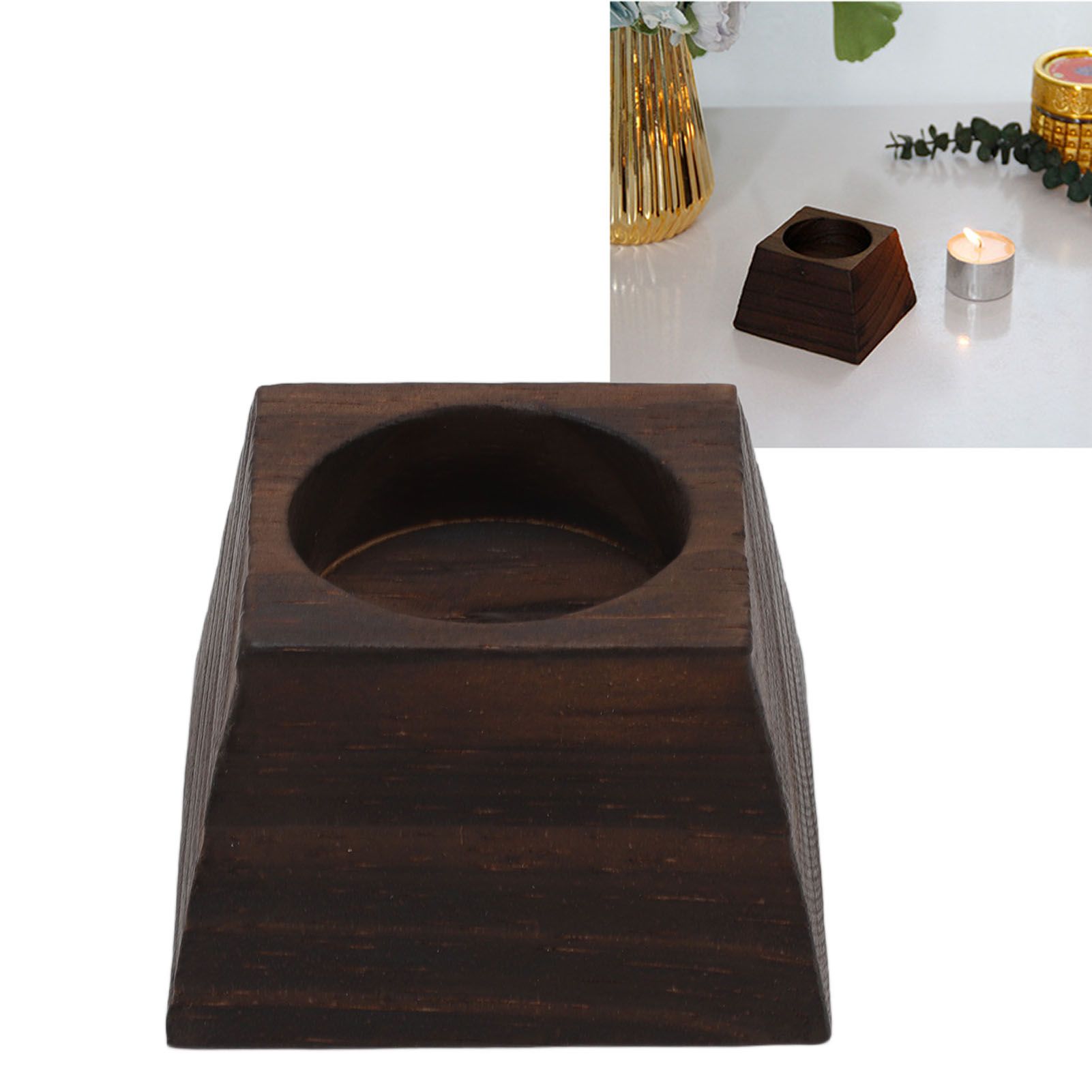Candle Holder Trapezoid Wood Retro Table Decoration Ornament for Christmas Day view 12