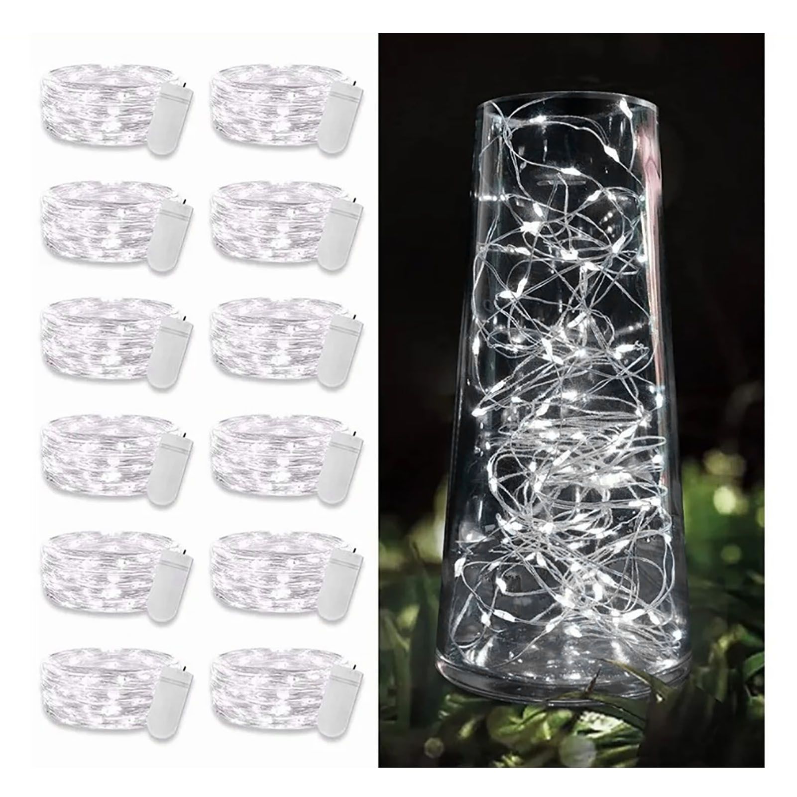 12PCS 0.03W Button String Lights Cold White Light 20 LED 3V Flexible IP65 view 5