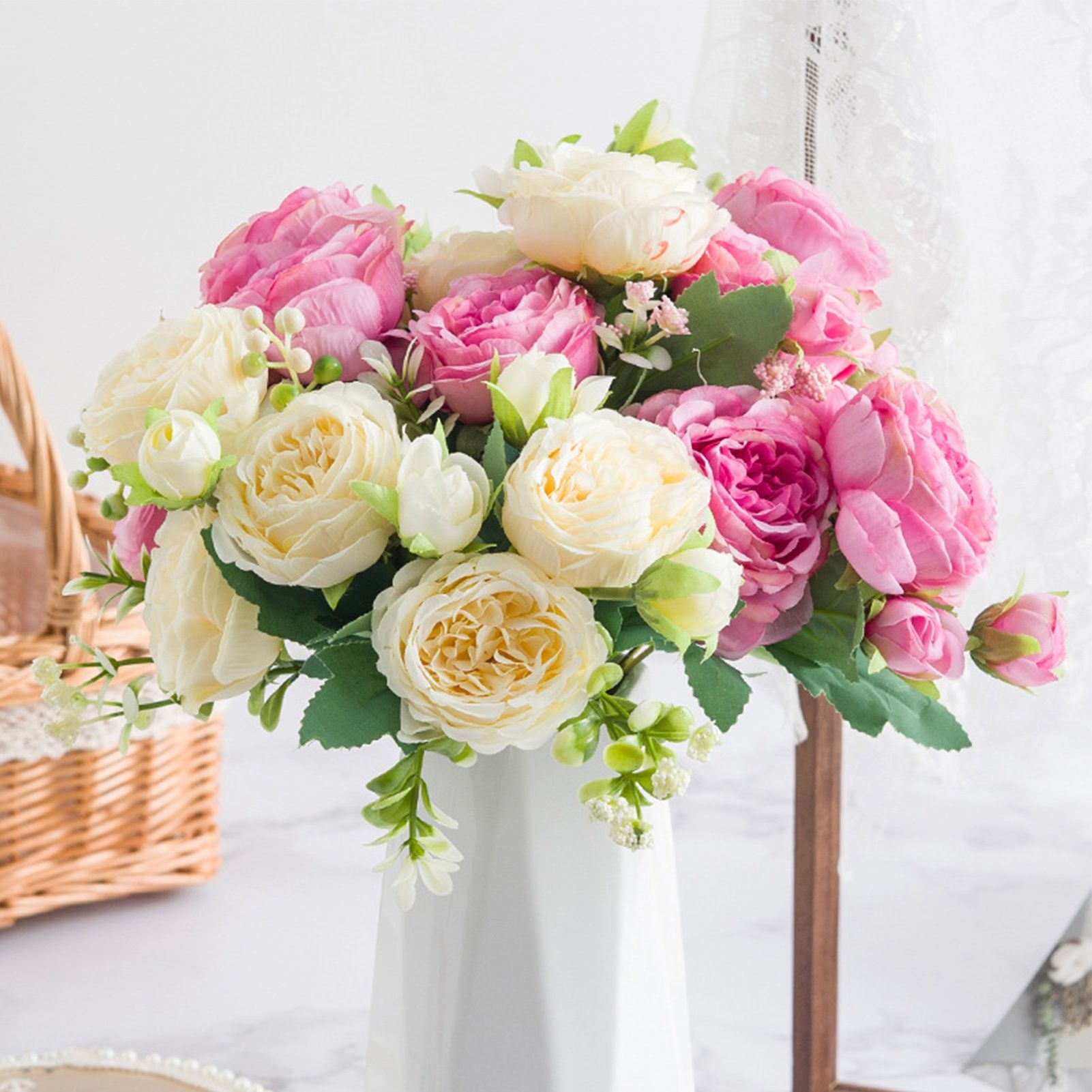2 Bunches Artificial Peonies Romantic Vivid 6cm Diameter Attractive Decorative view 13