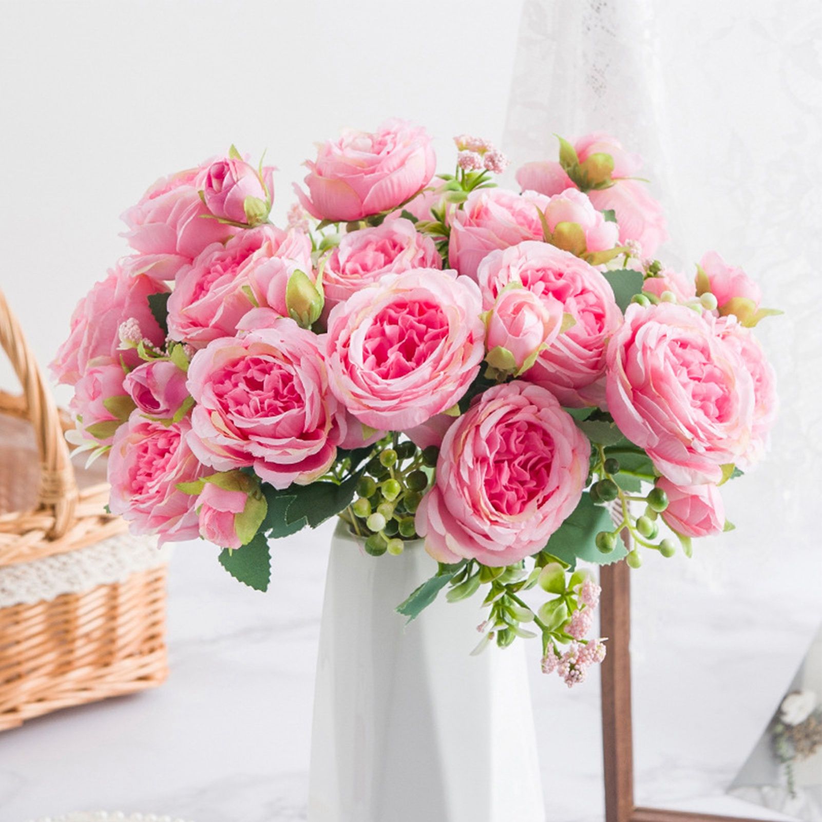 2 Bunches Artificial Peonies Romantic Vivid 6cm Diameter Attractive Decorative view 5