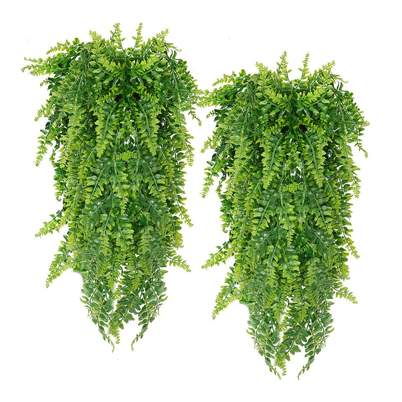 2pcs Artificial Hanging Plants Fern Plastic Green Fake Wall Hanging Ferns view 2