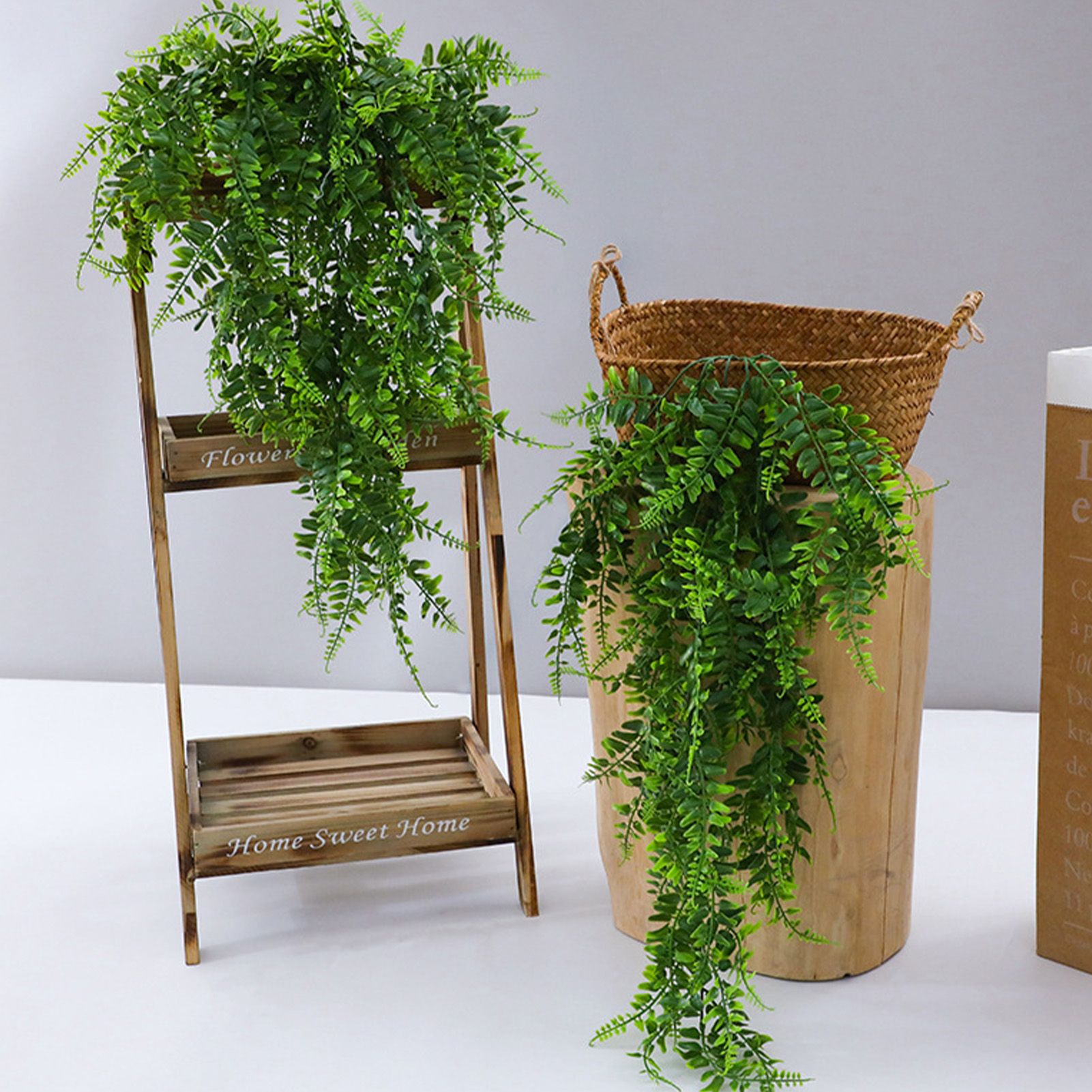 2pcs Artificial Hanging Plants Fern Plastic Green Fake Wall Hanging Ferns view 10