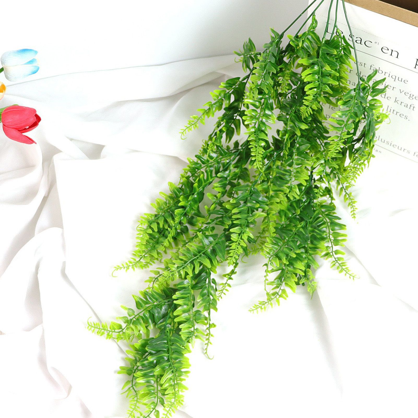 2pcs Artificial Hanging Plants Fern Plastic Green Fake Wall Hanging Ferns view 11