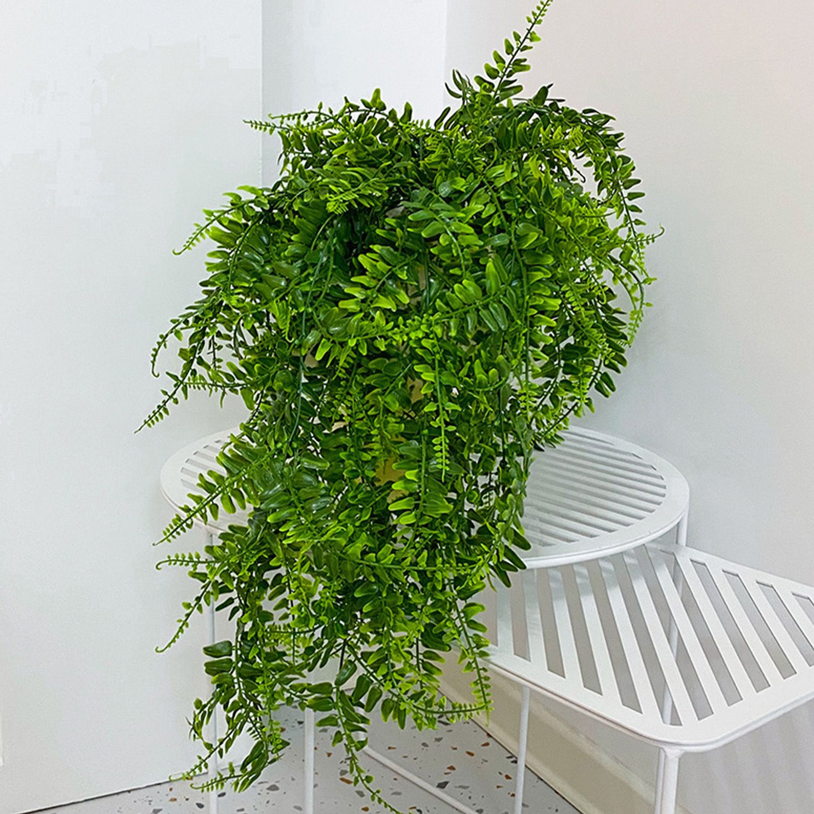 2pcs Artificial Hanging Plants Fern Plastic Green Fake Wall Hanging Ferns view 12