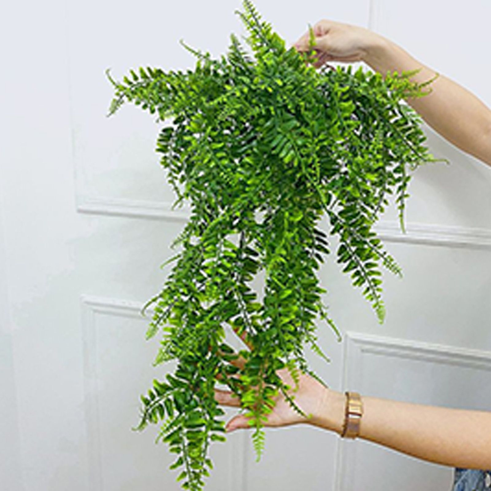 2pcs Artificial Hanging Plants Fern Plastic Green Fake Wall Hanging Ferns view 14