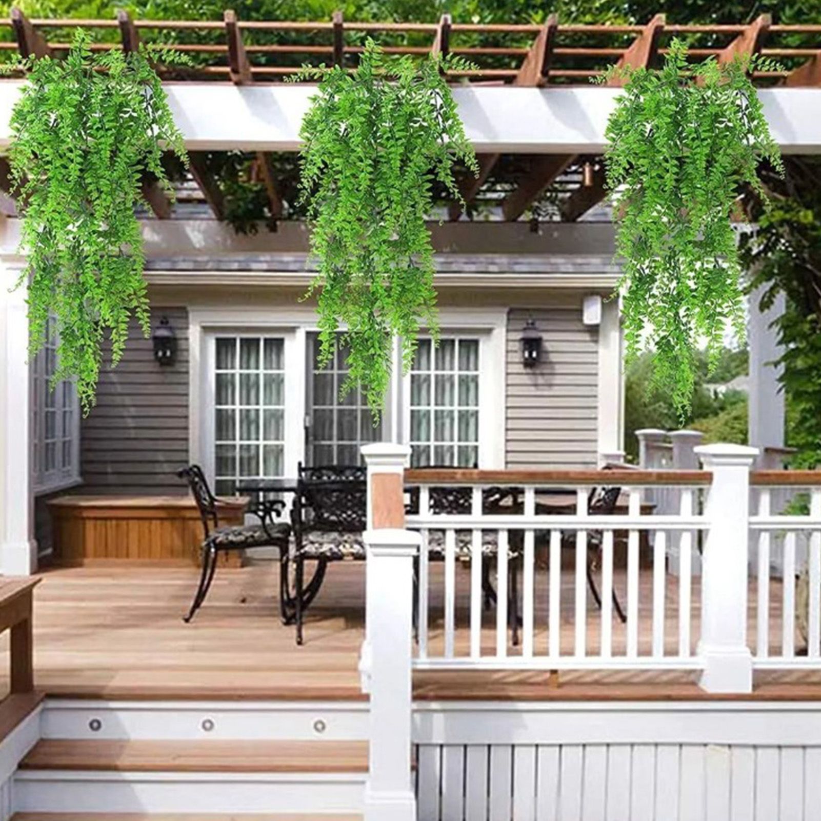 2pcs Artificial Hanging Plants Fern Plastic Green Fake Wall Hanging Ferns view 15