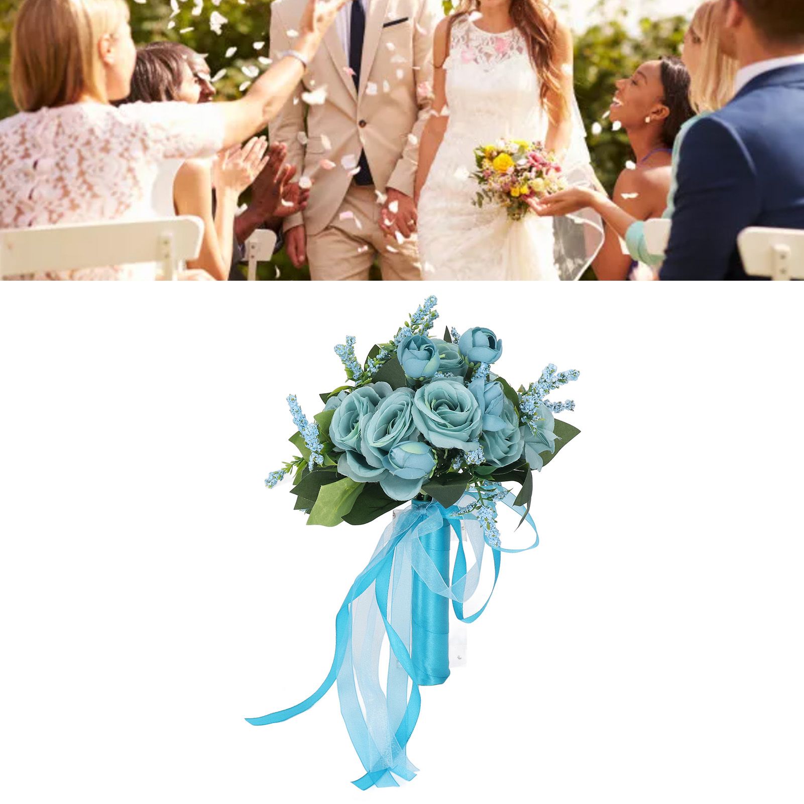 Wedding Bouquet Simulation Artificial Rose Lifelike Green Leaves Modern view 11